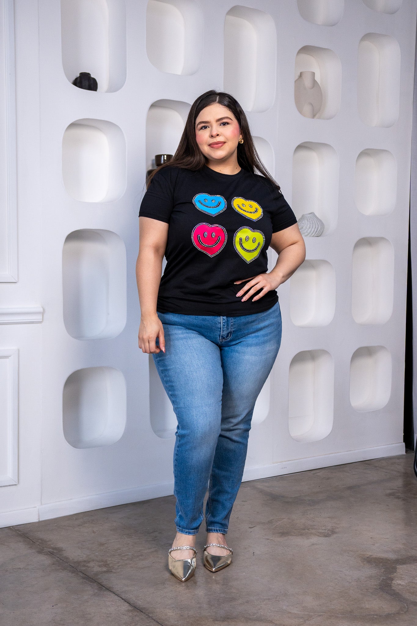 Playera Plus Size Caritas Feliz Negra