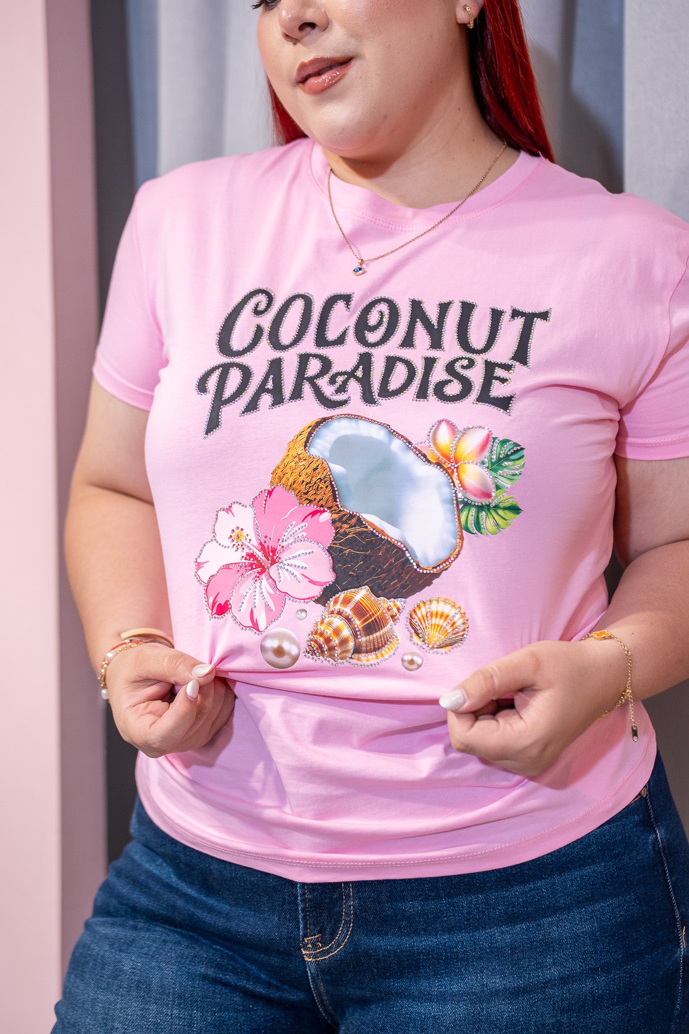 Playera Coconut Paradise Rosa Plus Size para Mujer