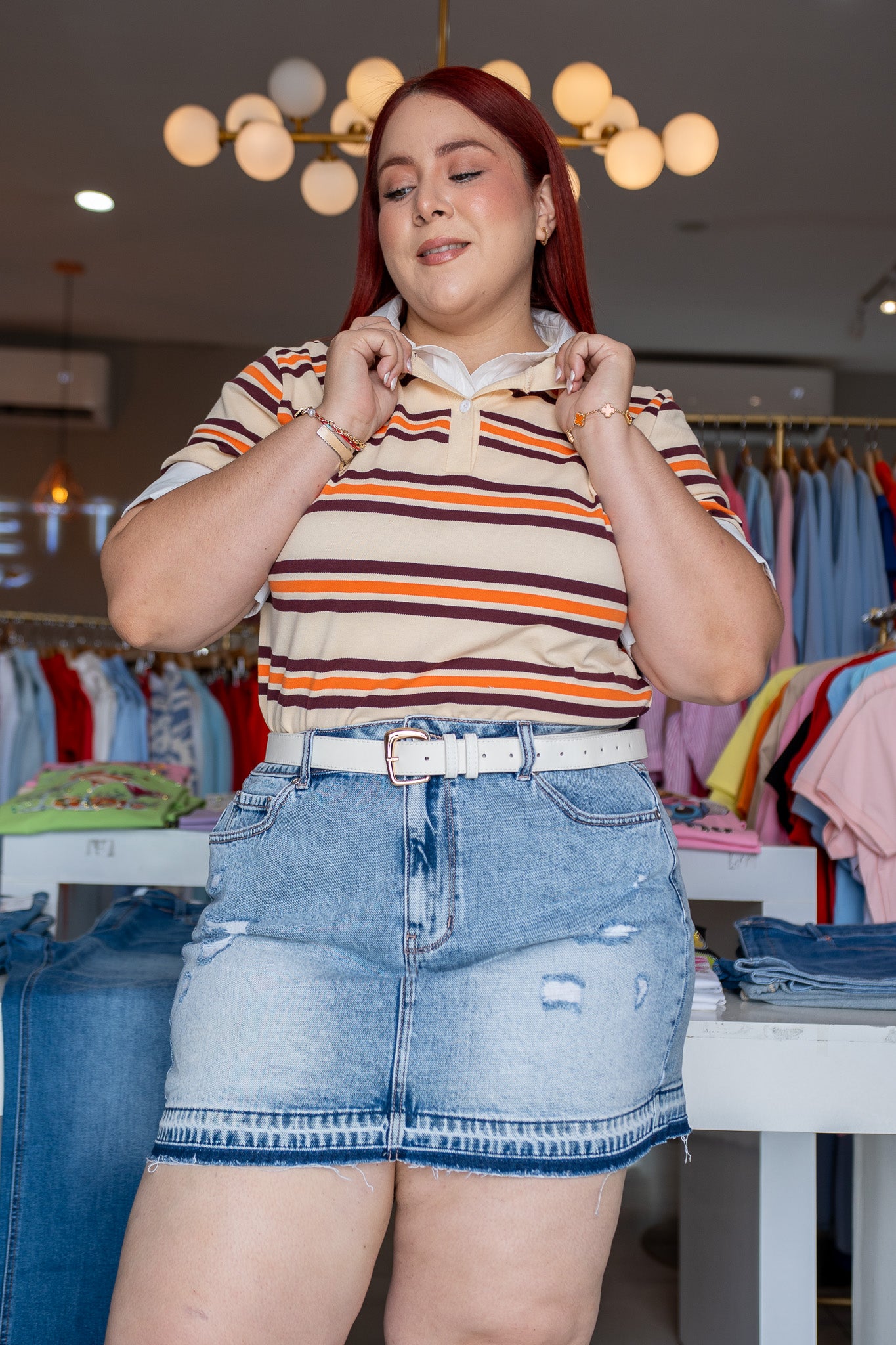 Blusa polo rayada stretch