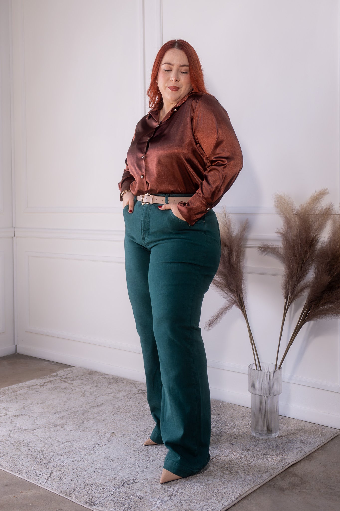 jeans recto liso verde