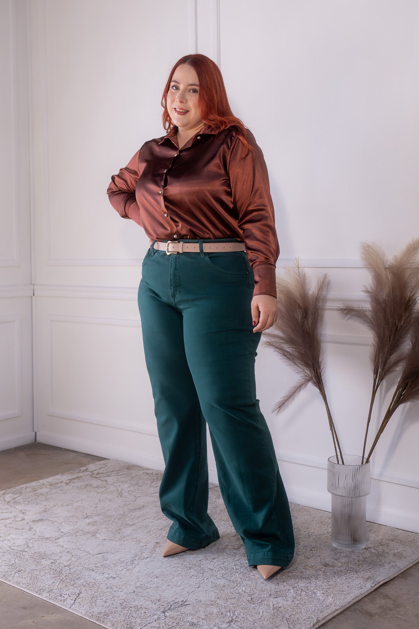 jeans recto liso verde