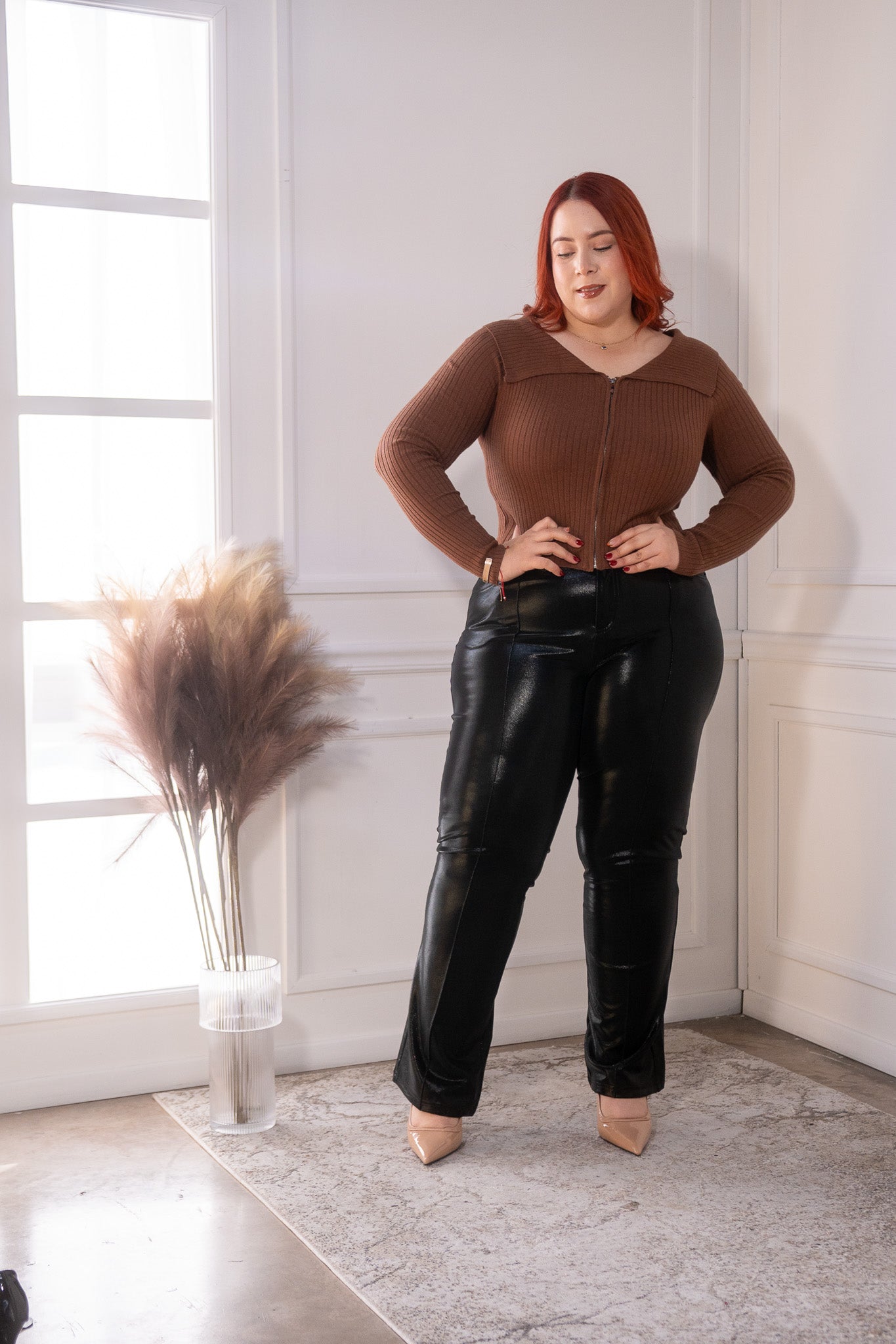 Blusa manga larga con ziper caf