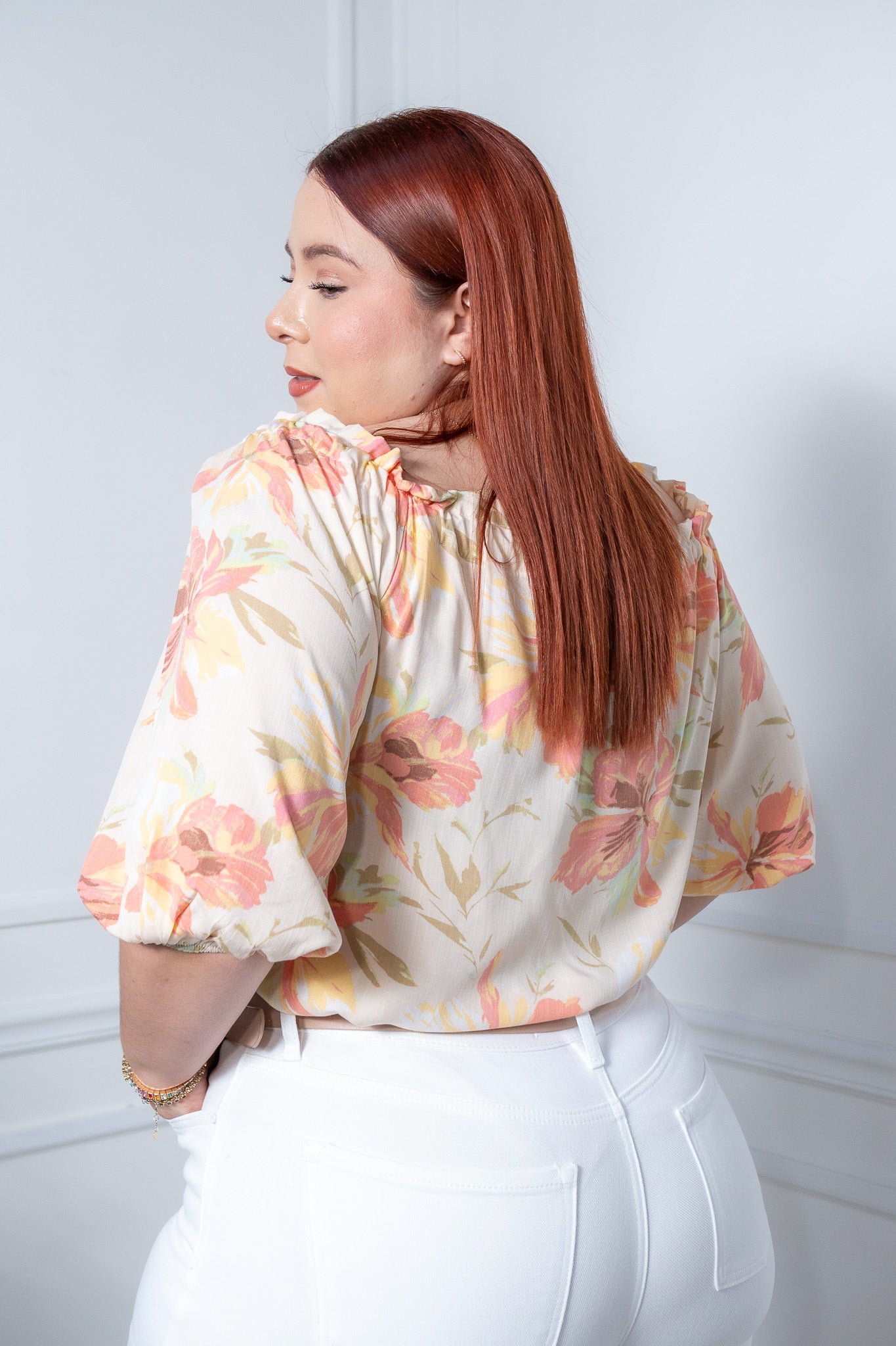 Off shoulder floral print blouse