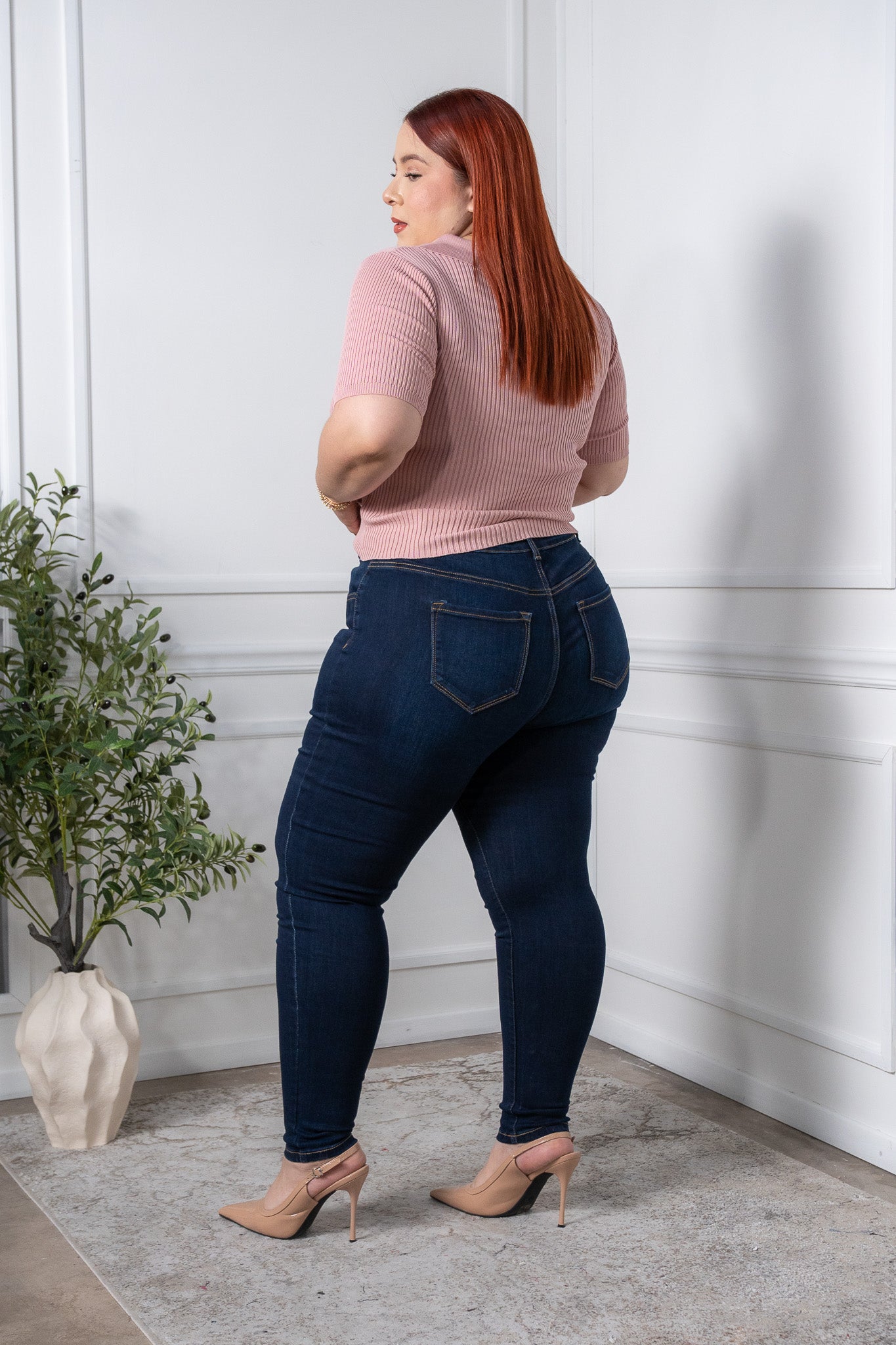 Dark high-rise skinny jeans