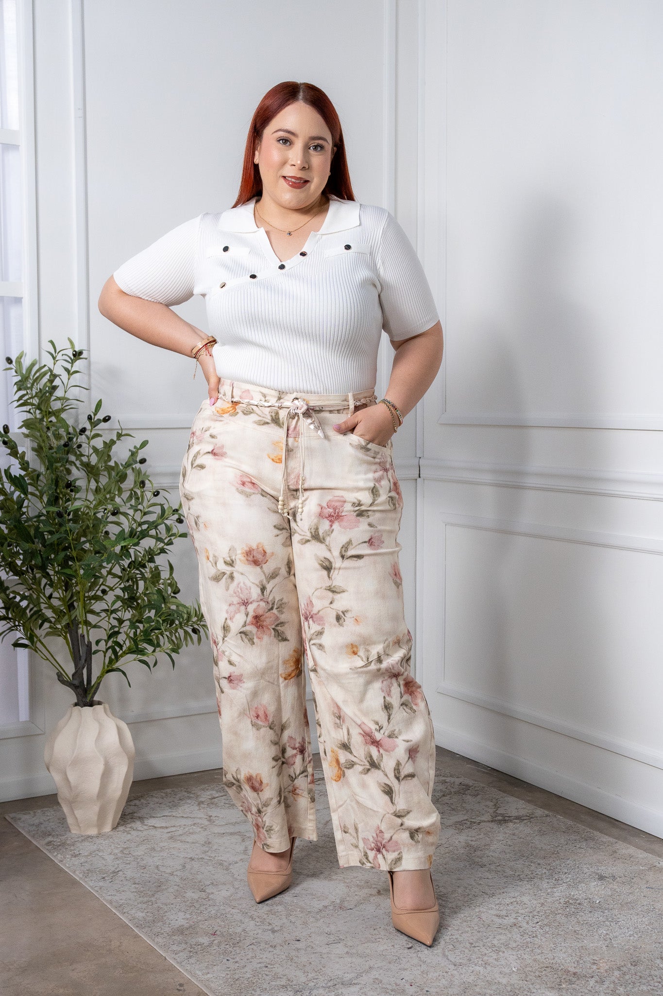 Jeans recto print flores bei