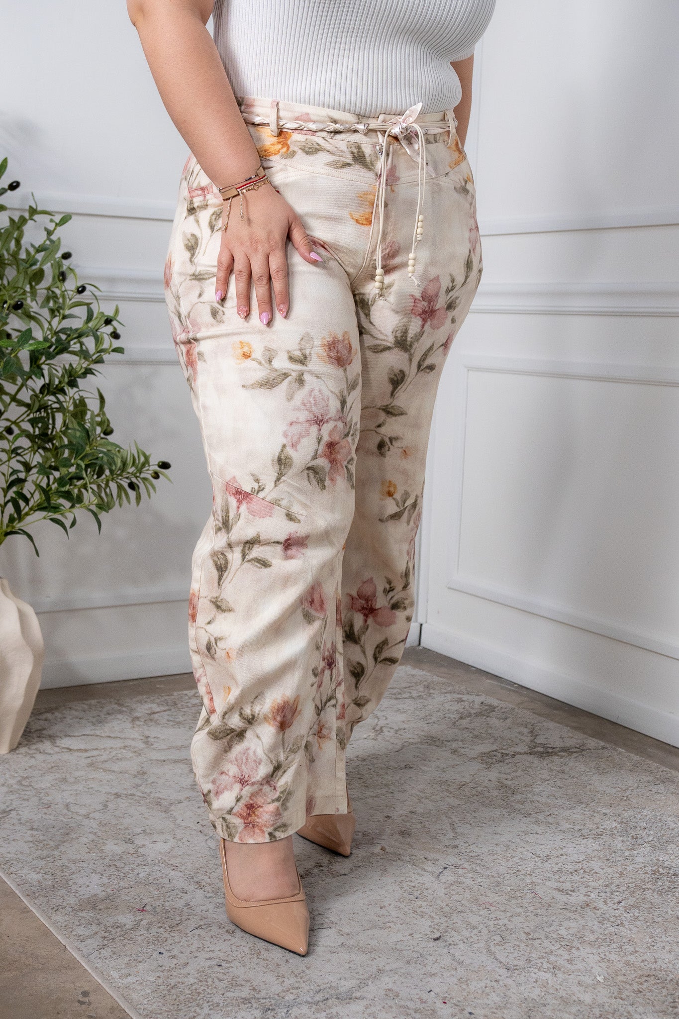 Jeans recto print flores bei