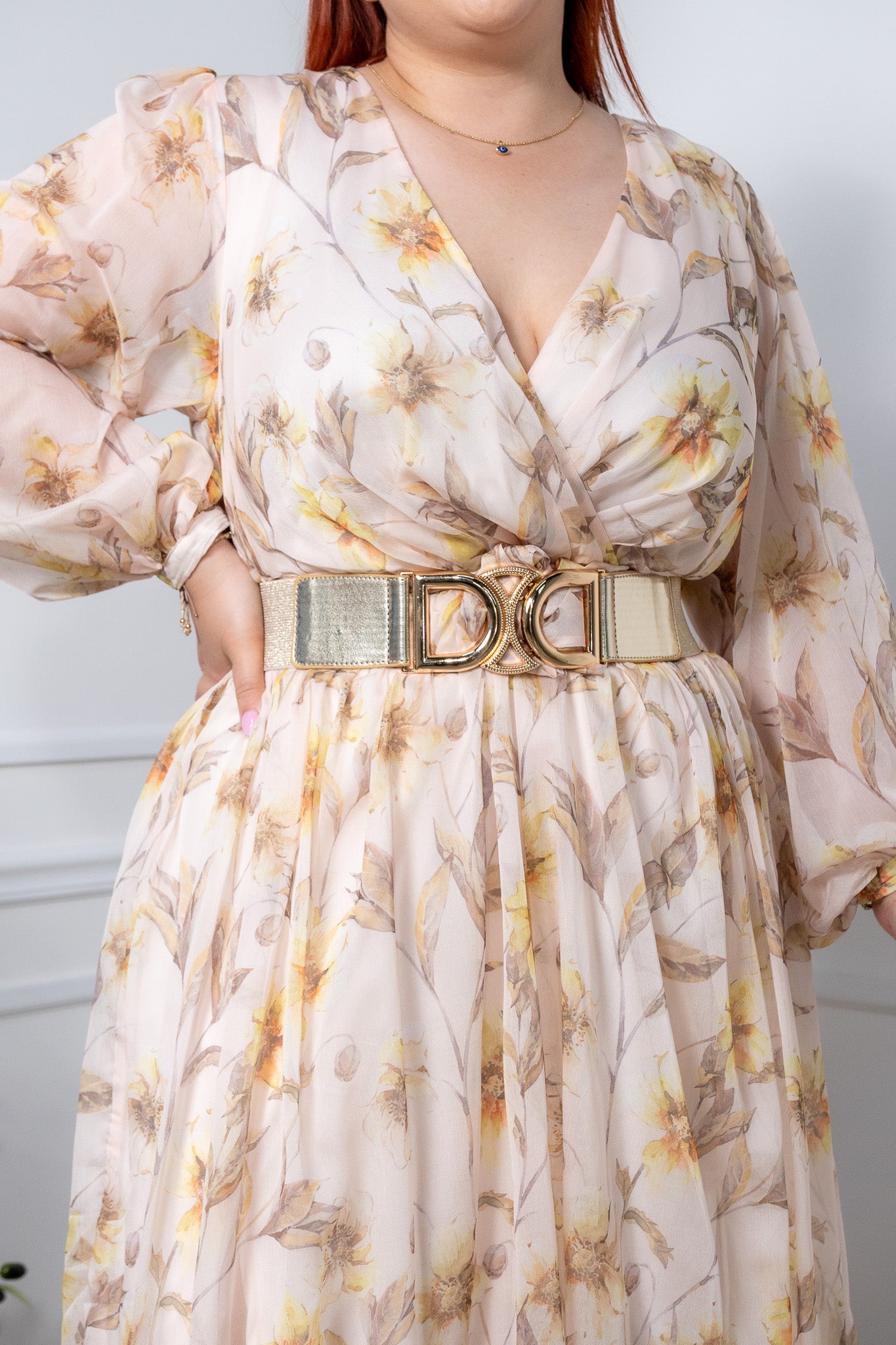 Maxi vestido gasa floral bei