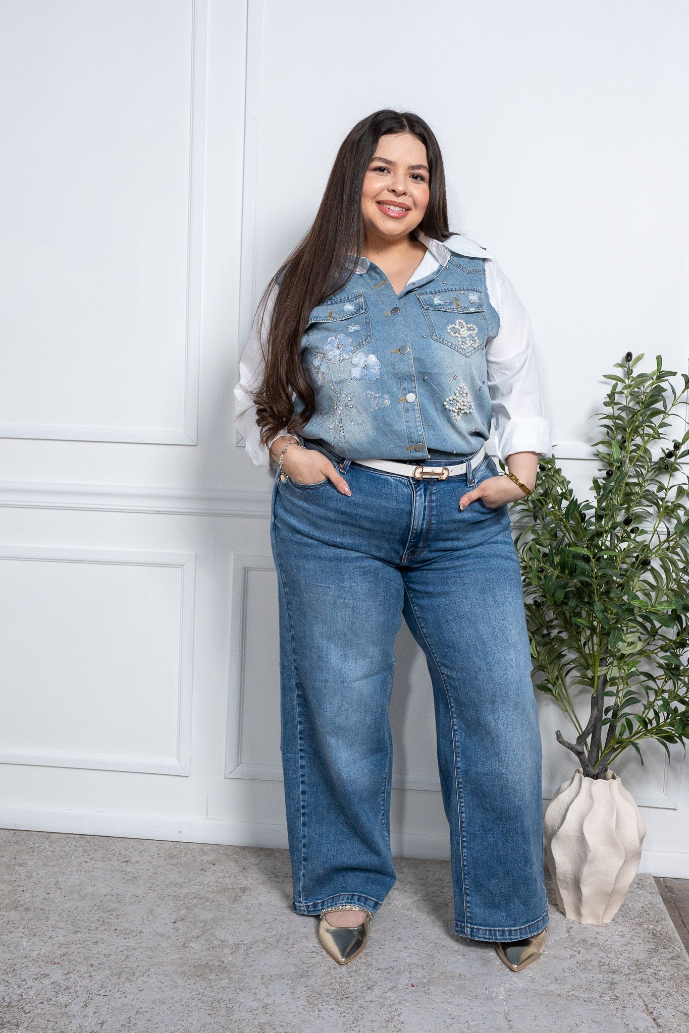 Camisa c/denim piedras bca