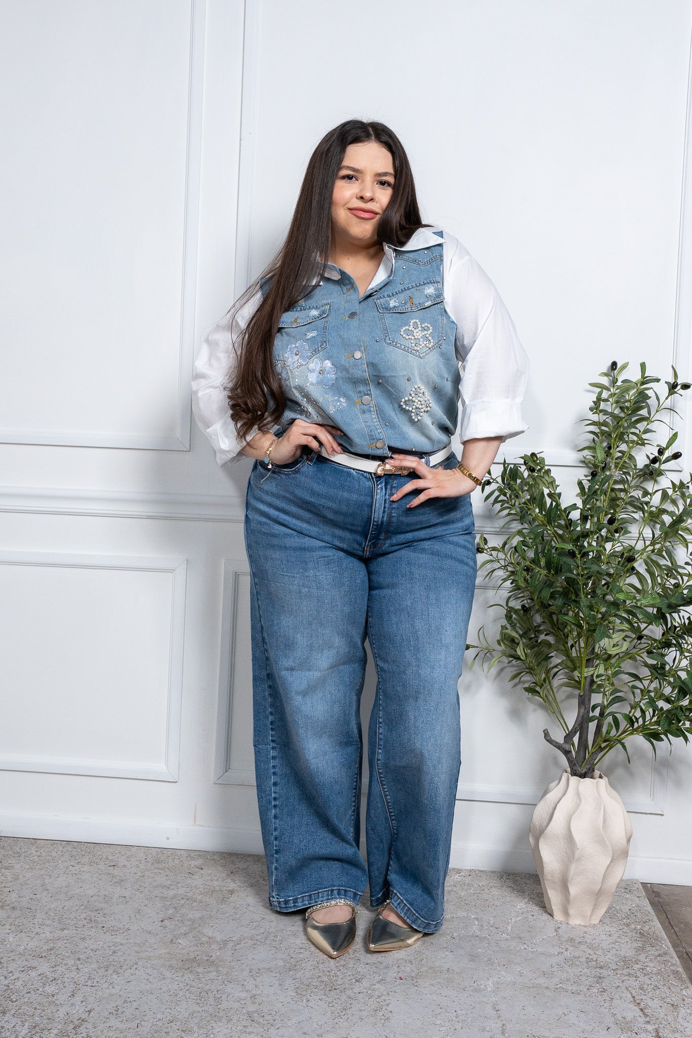 Camisa c/denim piedras bca