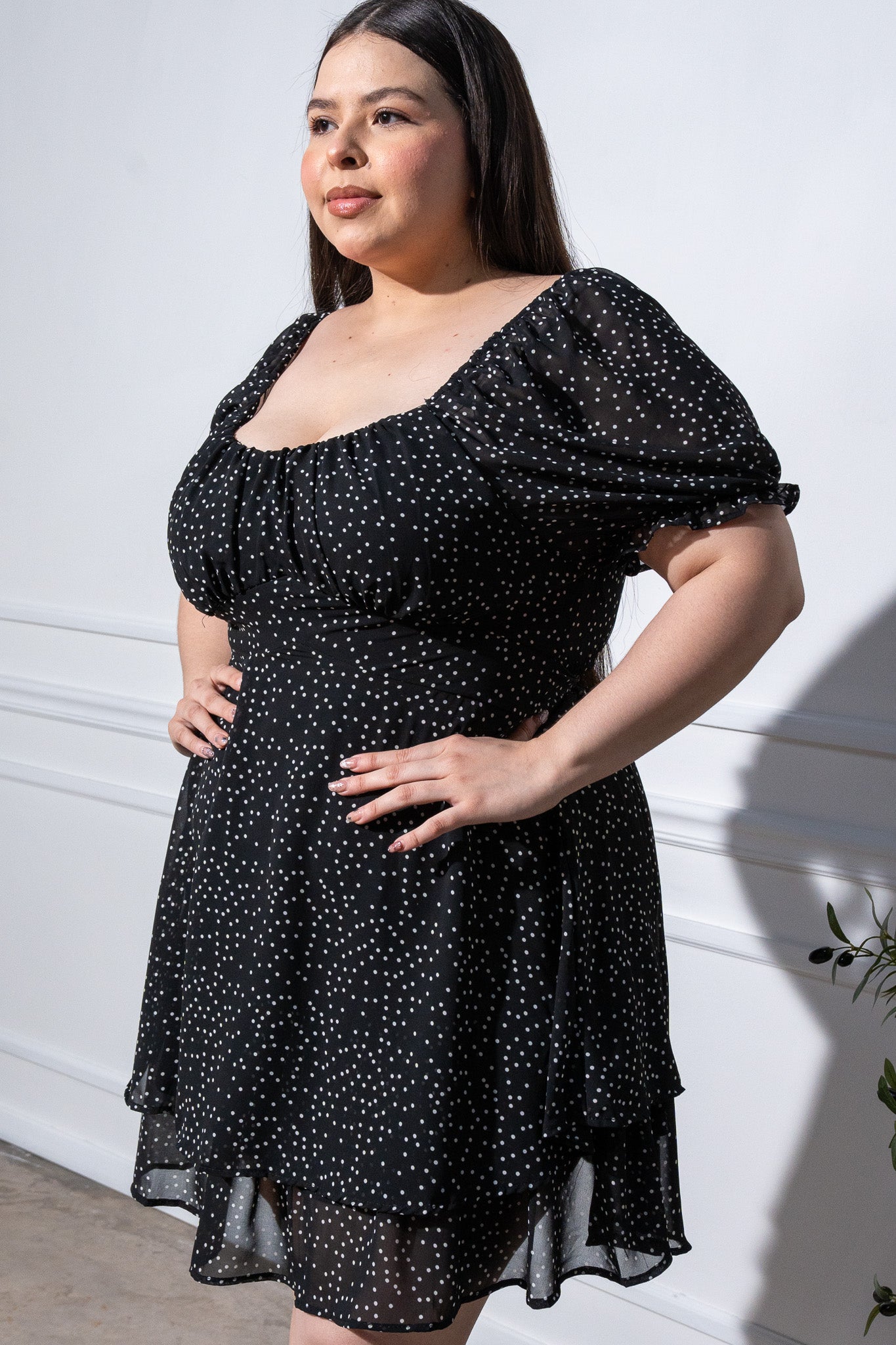 Vestido gasa polka negro