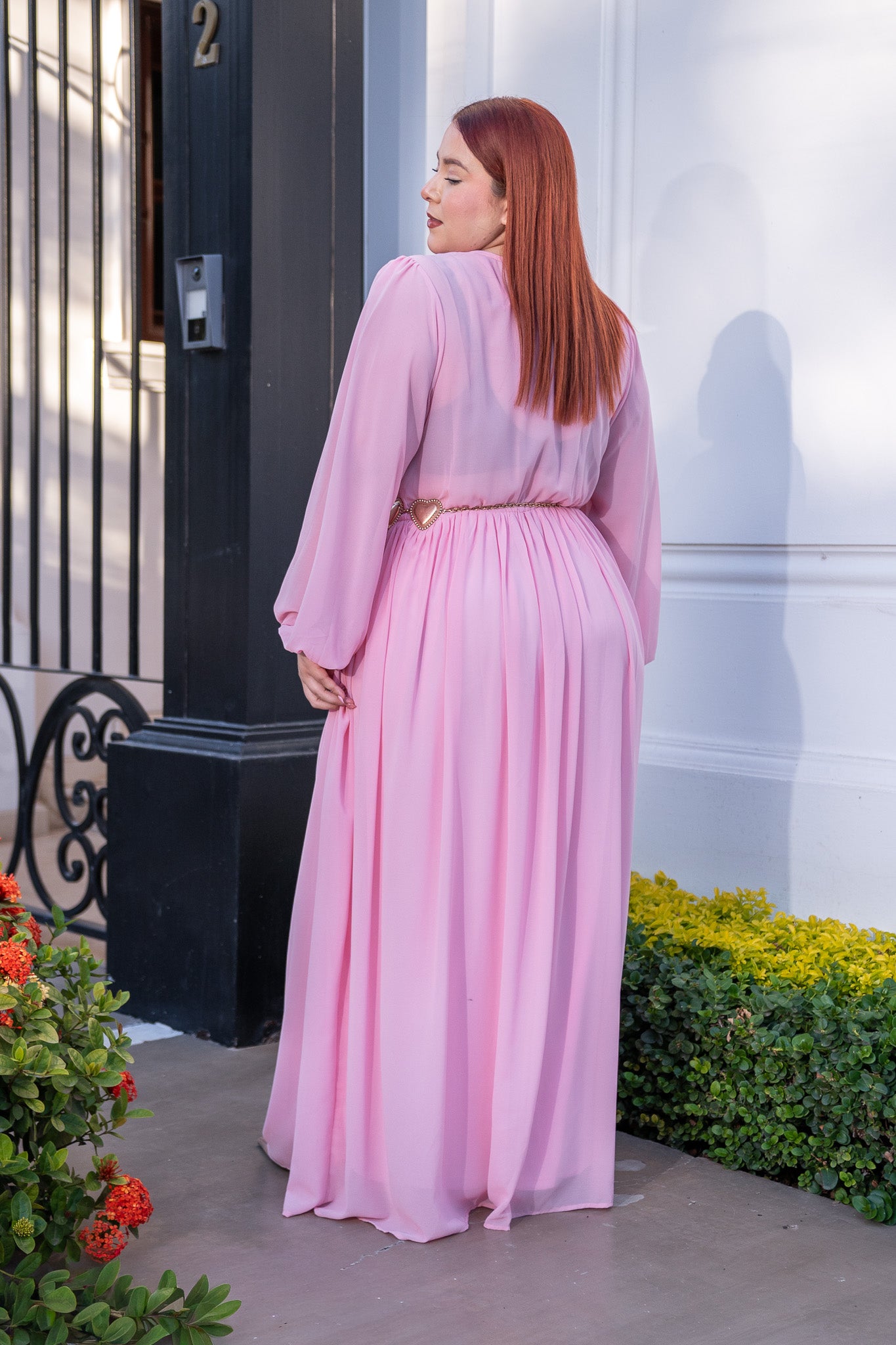 Maxi vestido c/lazo rosa