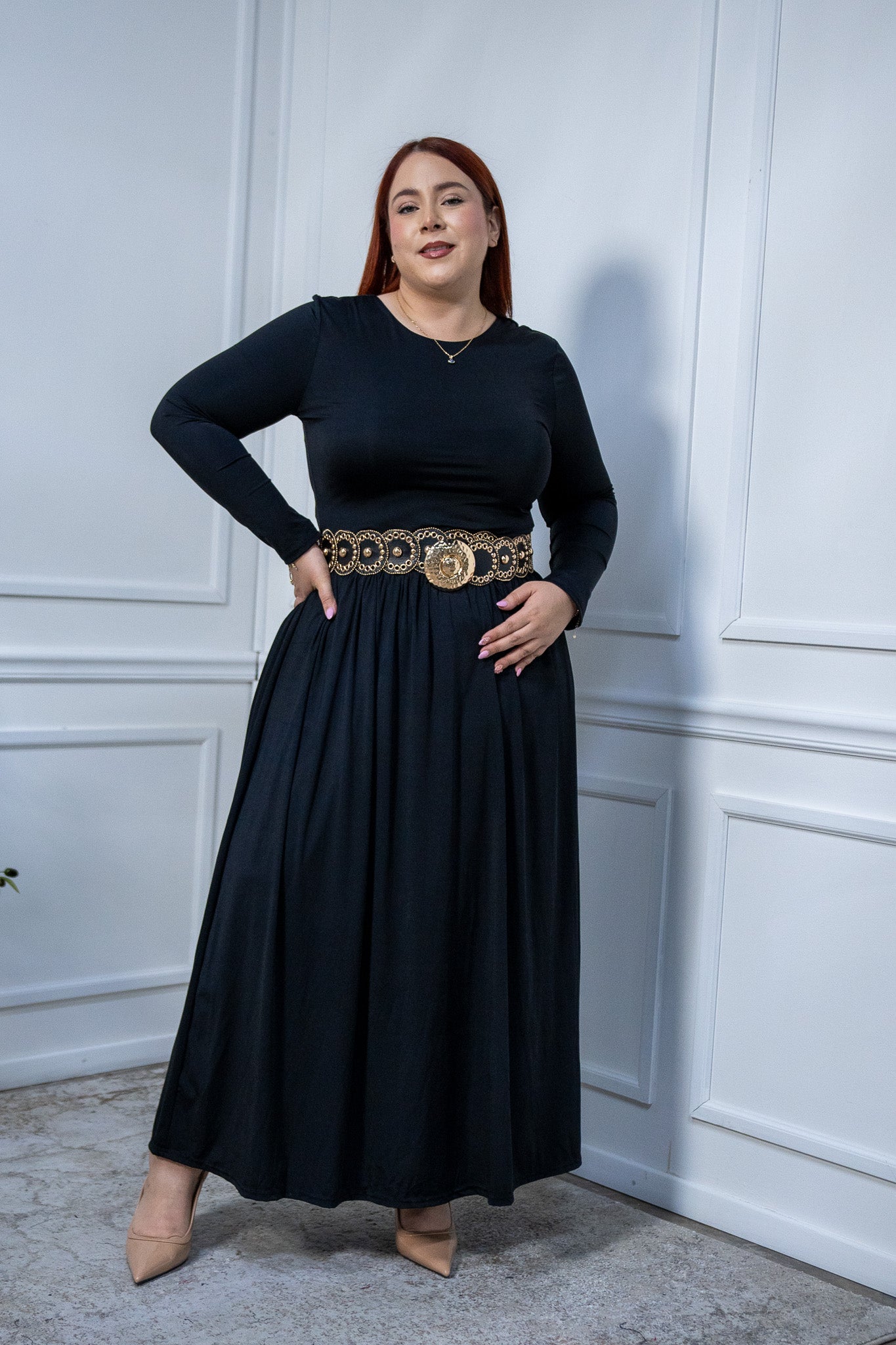 Vestido largo liso m/larga neg