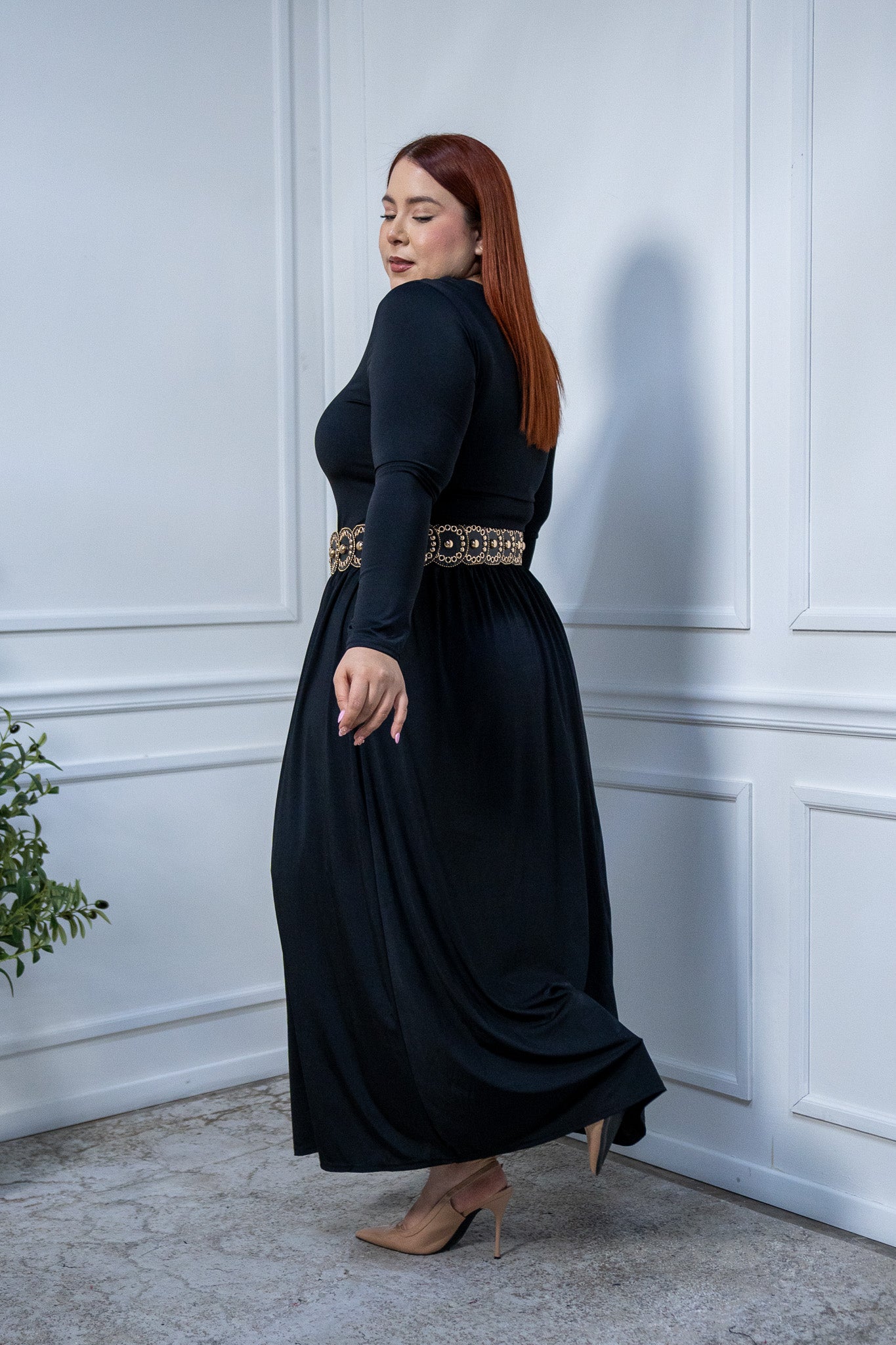 Vestido largo liso m/larga neg