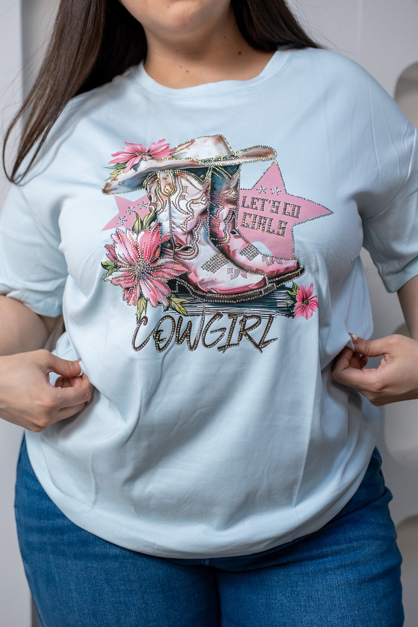 Playera Curvy Cowgirl Azul Estampado Statement Casual