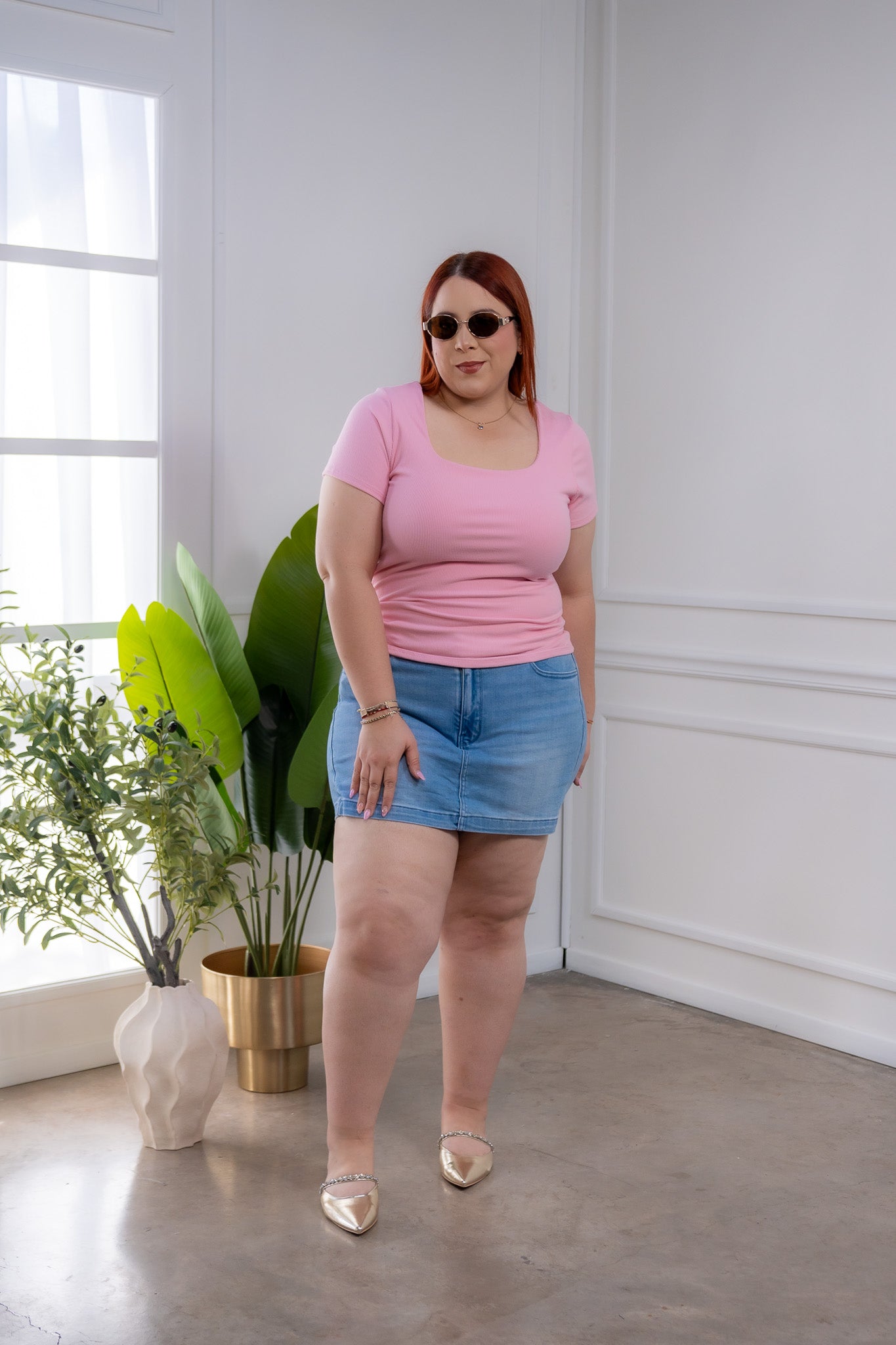 Basic pink ribbed blouse