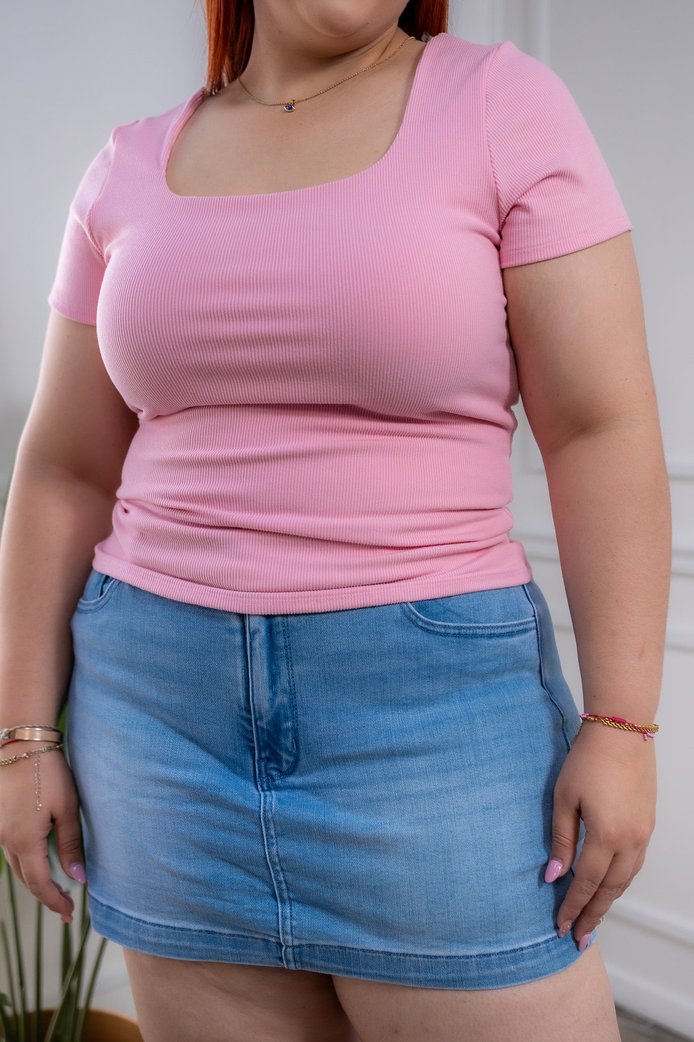 Basic pink ribbed blouse