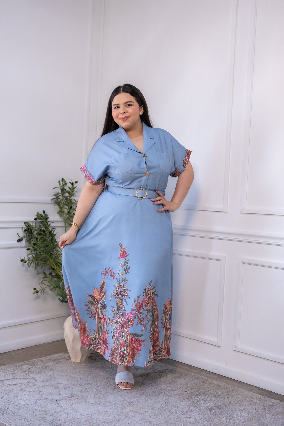 Maxi Vestido Curvy Cinto Azul Talla Extra | Colette Curve – COLETTE CURVE