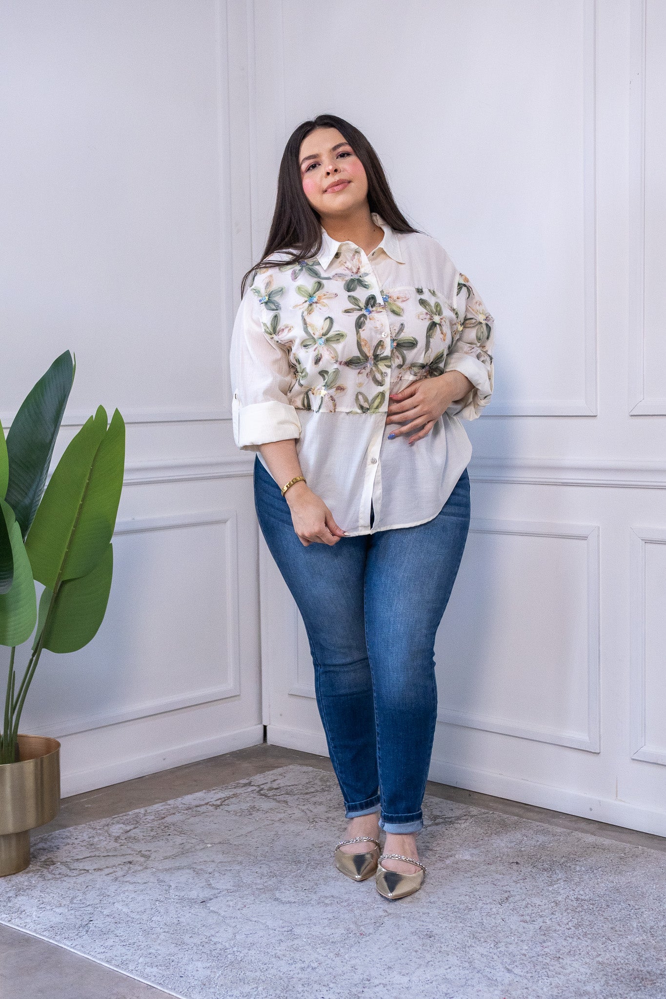 Camisa estampada c/flores bei