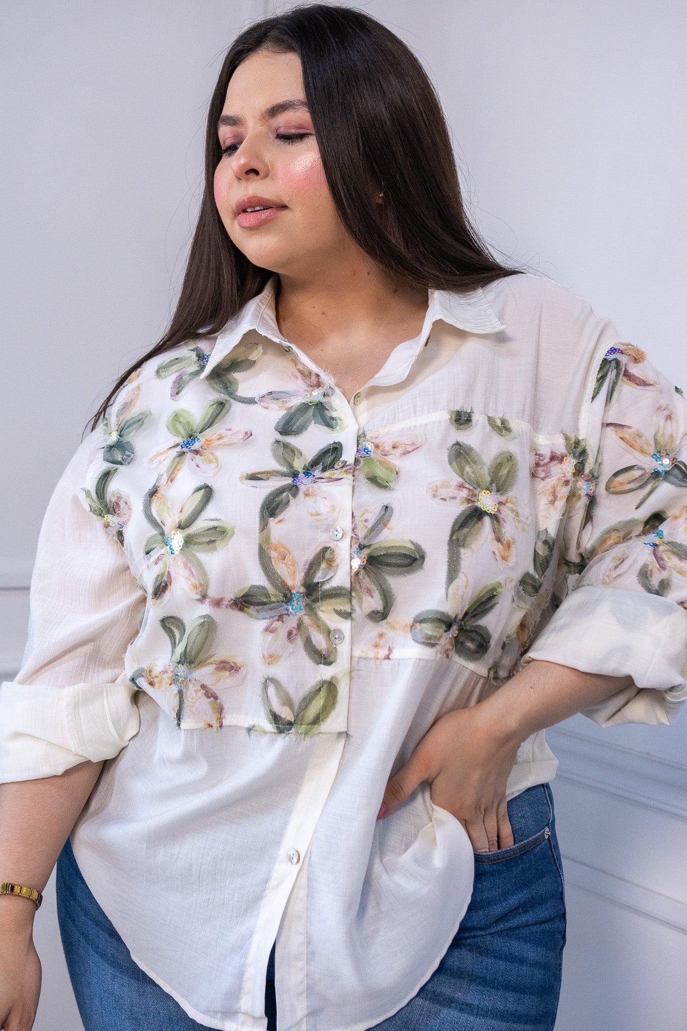 Camisa estampada c/flores bei