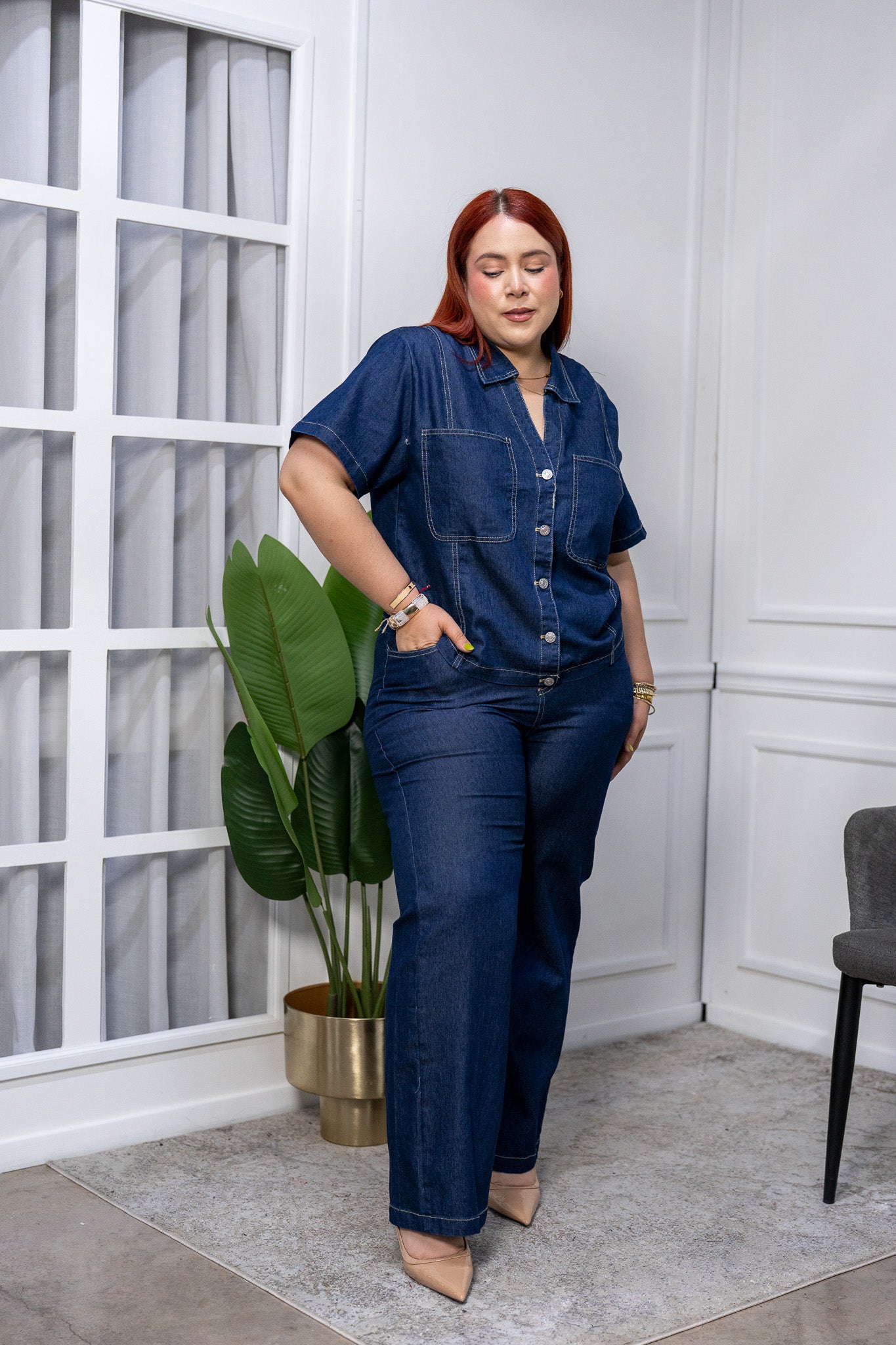 Conjunto Curvy Denim 2 Piezas Pantalón y Blusa Mezclilla Suave
