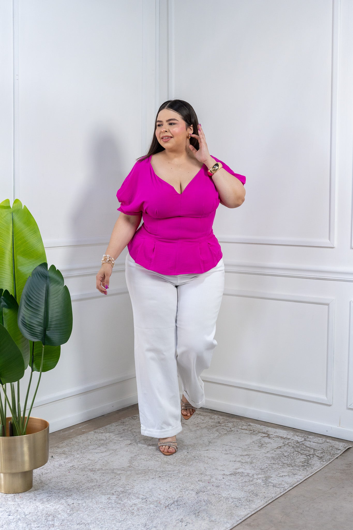 Jeans Curvy Barrel Blanco Stretch Tiro Alto Statement Verano