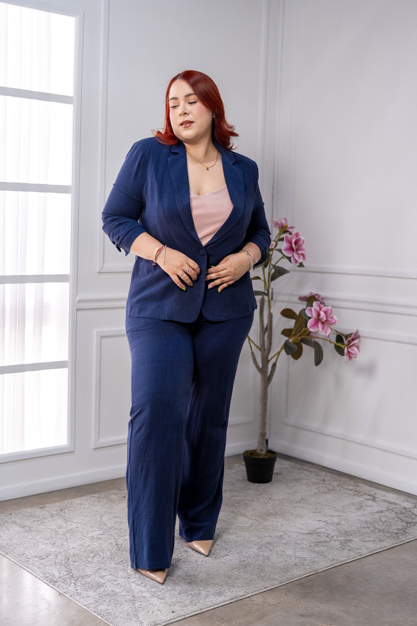 Conjunto Curvy Blazer y Pantalón Lino Navy Look Profesional