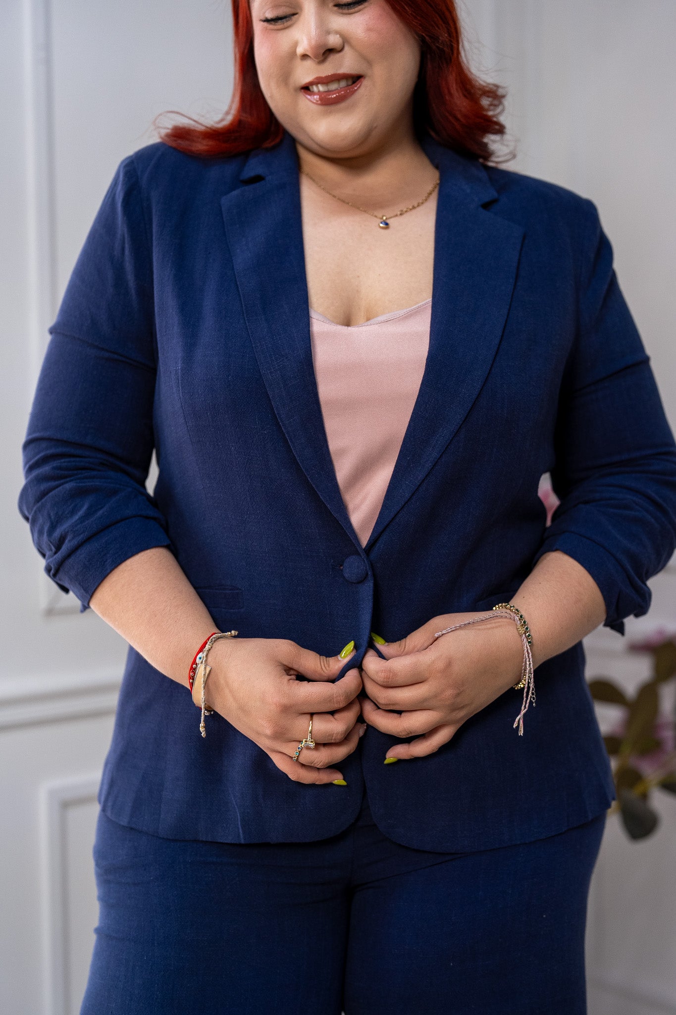 Conjunto Curvy Blazer y Pantalón Lino Navy Look Profesional