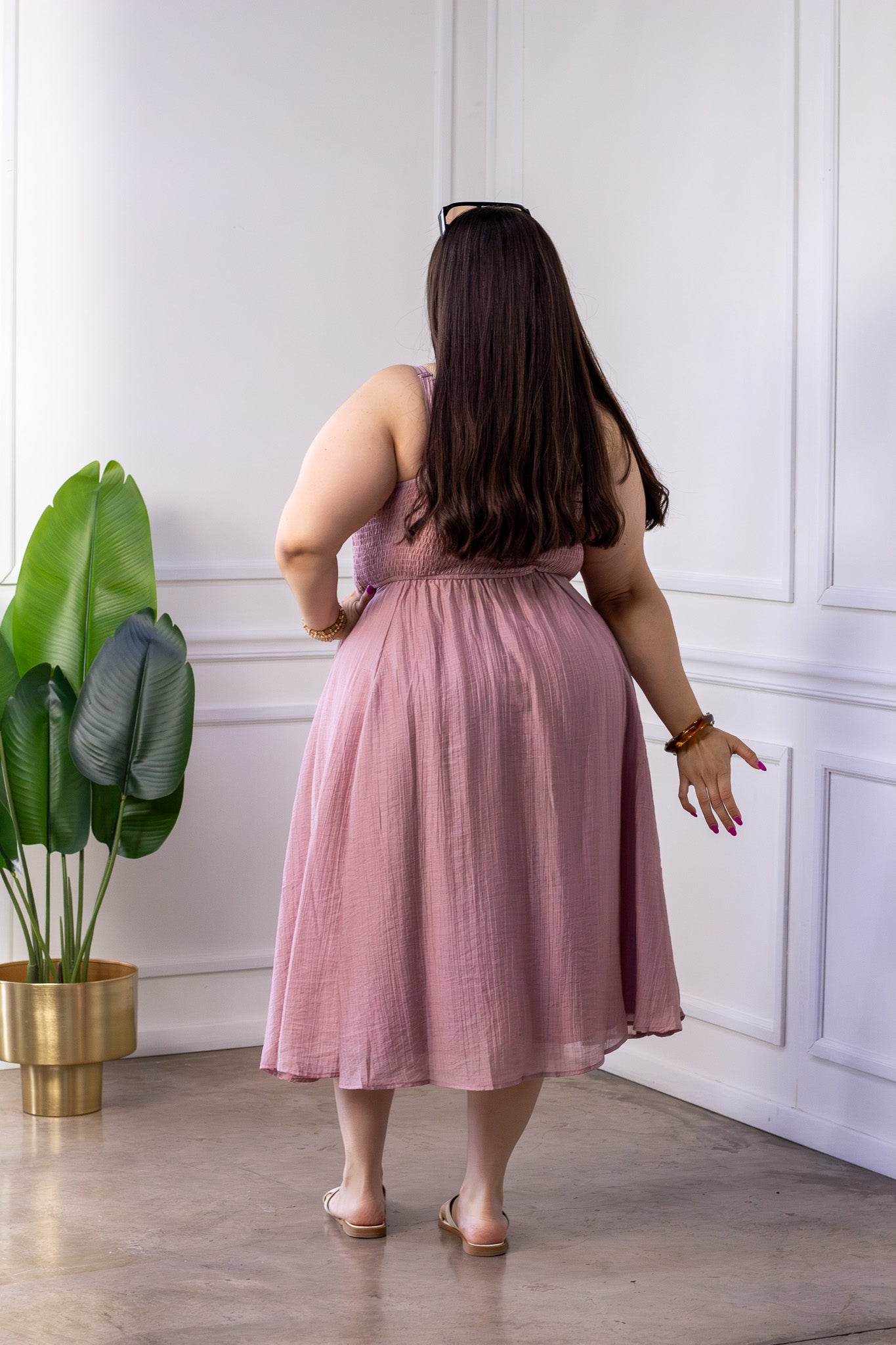 Vestido Curvy Midi Rosa Palo Tirantes Lazo Frente