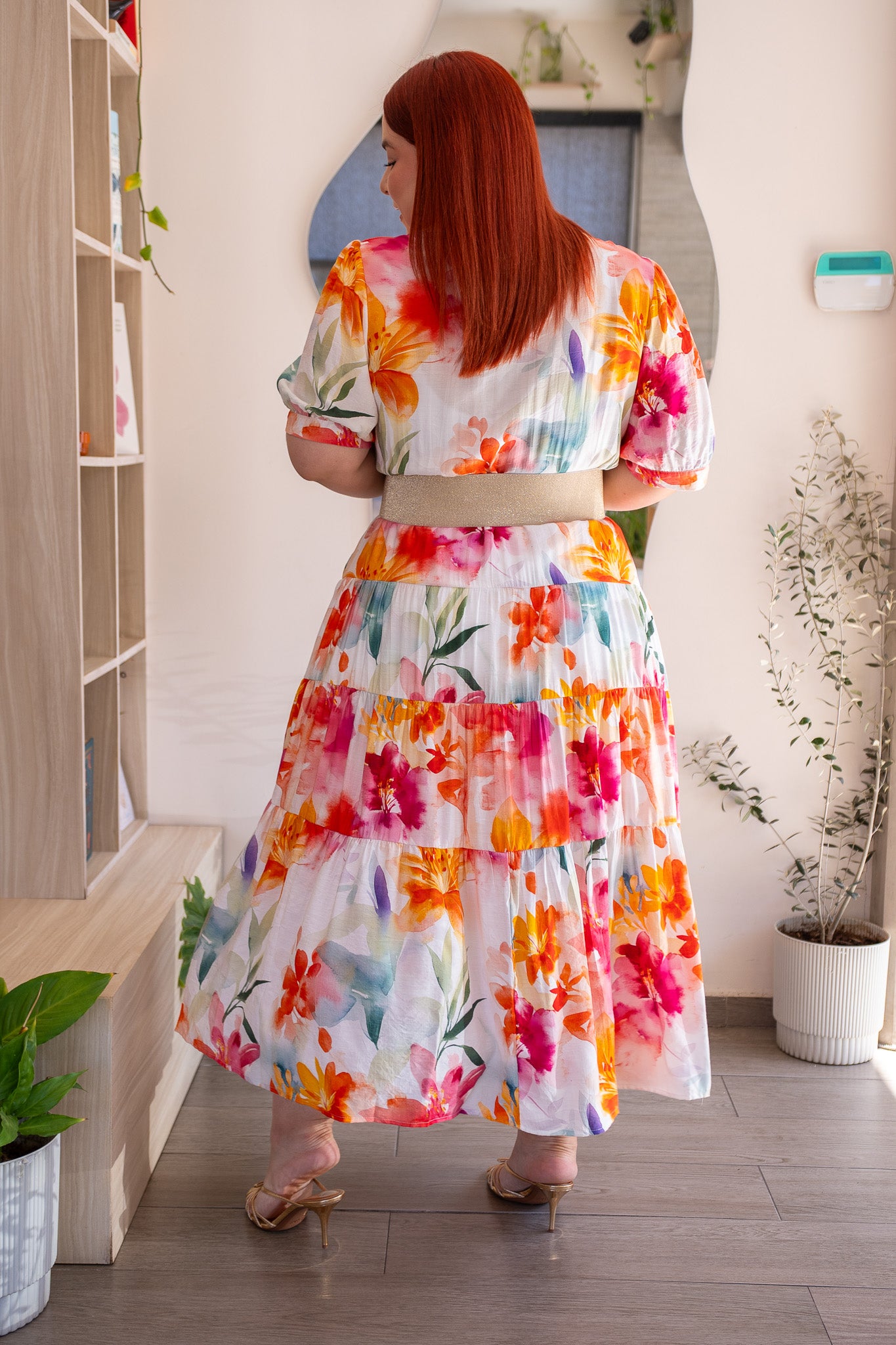 Vestido Midi Camisero Curvy Floral Acuarela Tropical Blanco