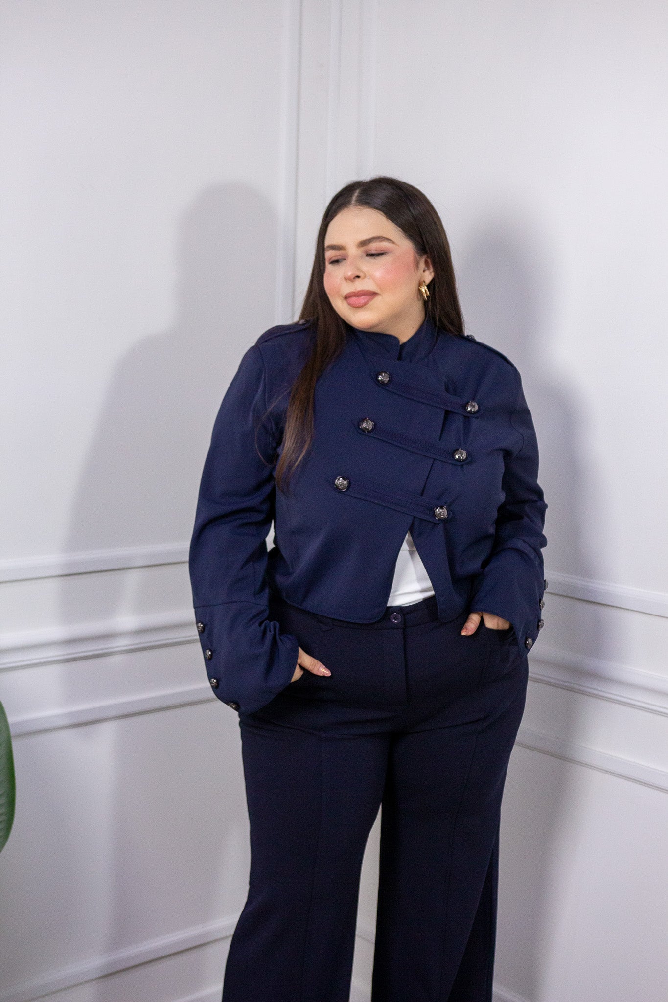 Jacket Curvy Estilo Militar Doble Botonadura Navy