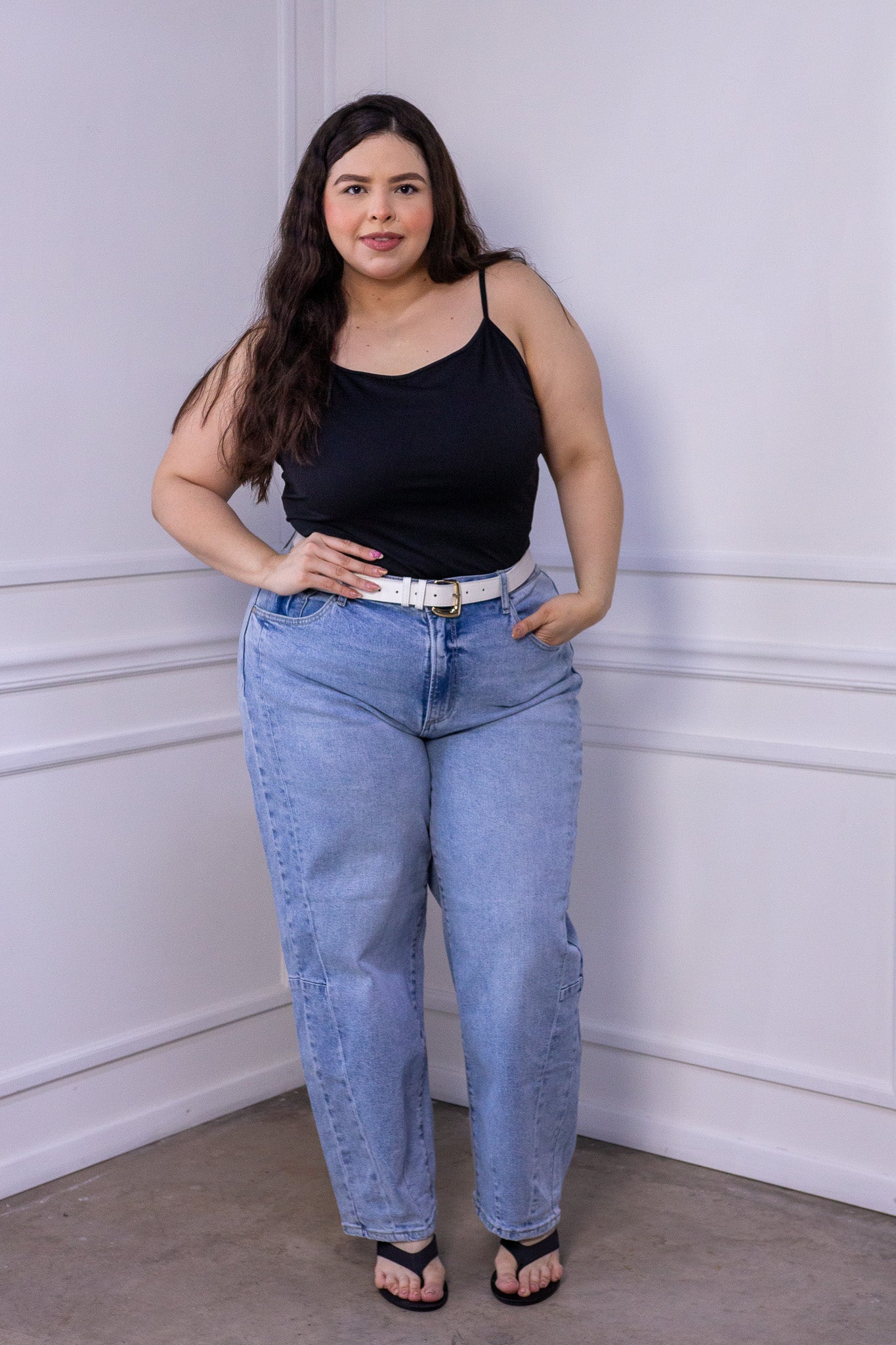 Jeans Curvy Barrel Cargo Bolsillos Azul Claro