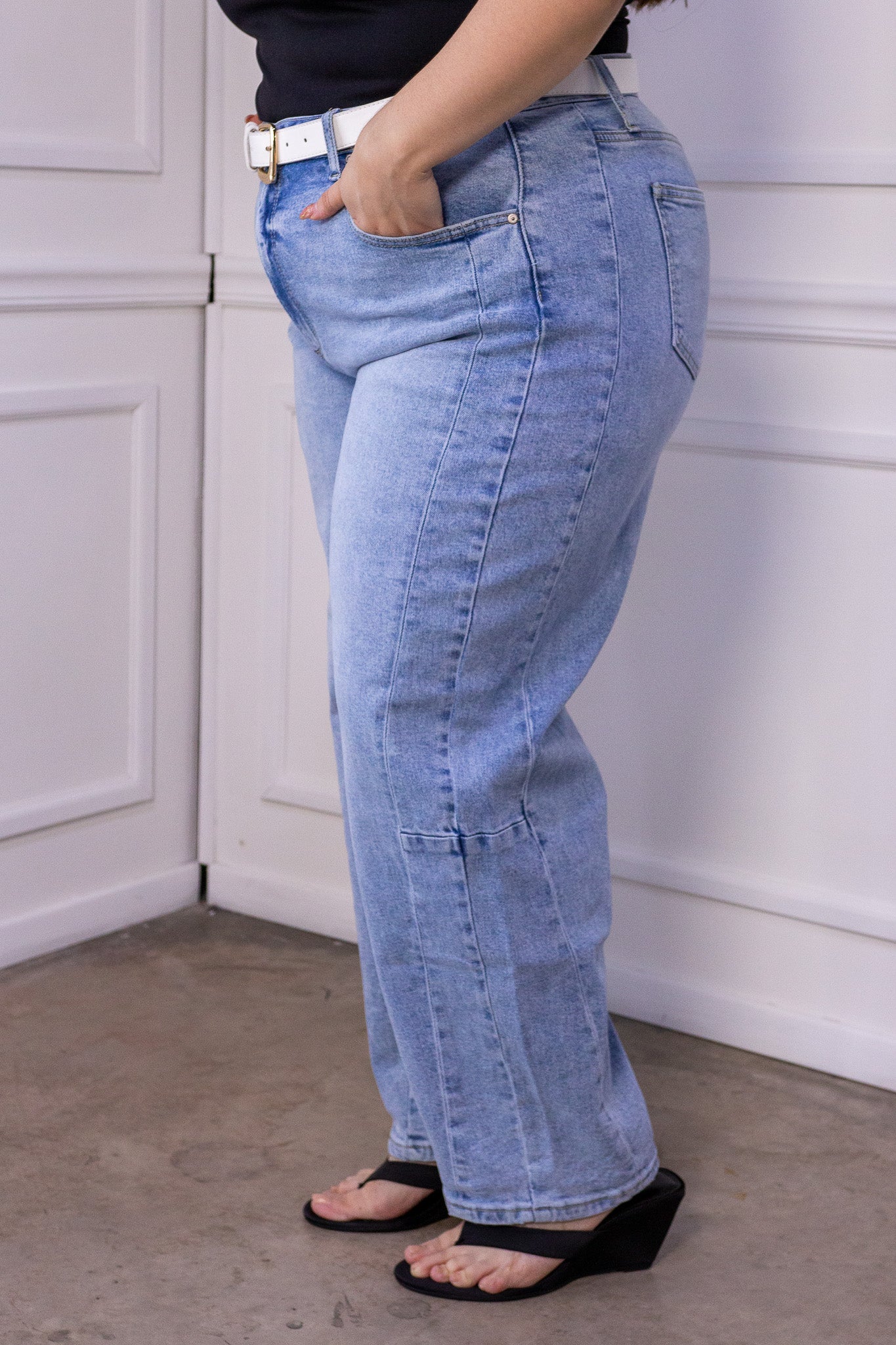 Jeans Curvy Barrel Cargo Bolsillos Azul Claro