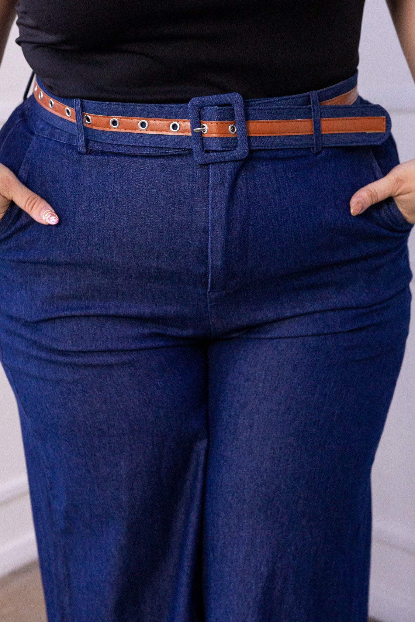 Pantalón Curvy Fluido Denim Wide Leg Cintura Alta Azul