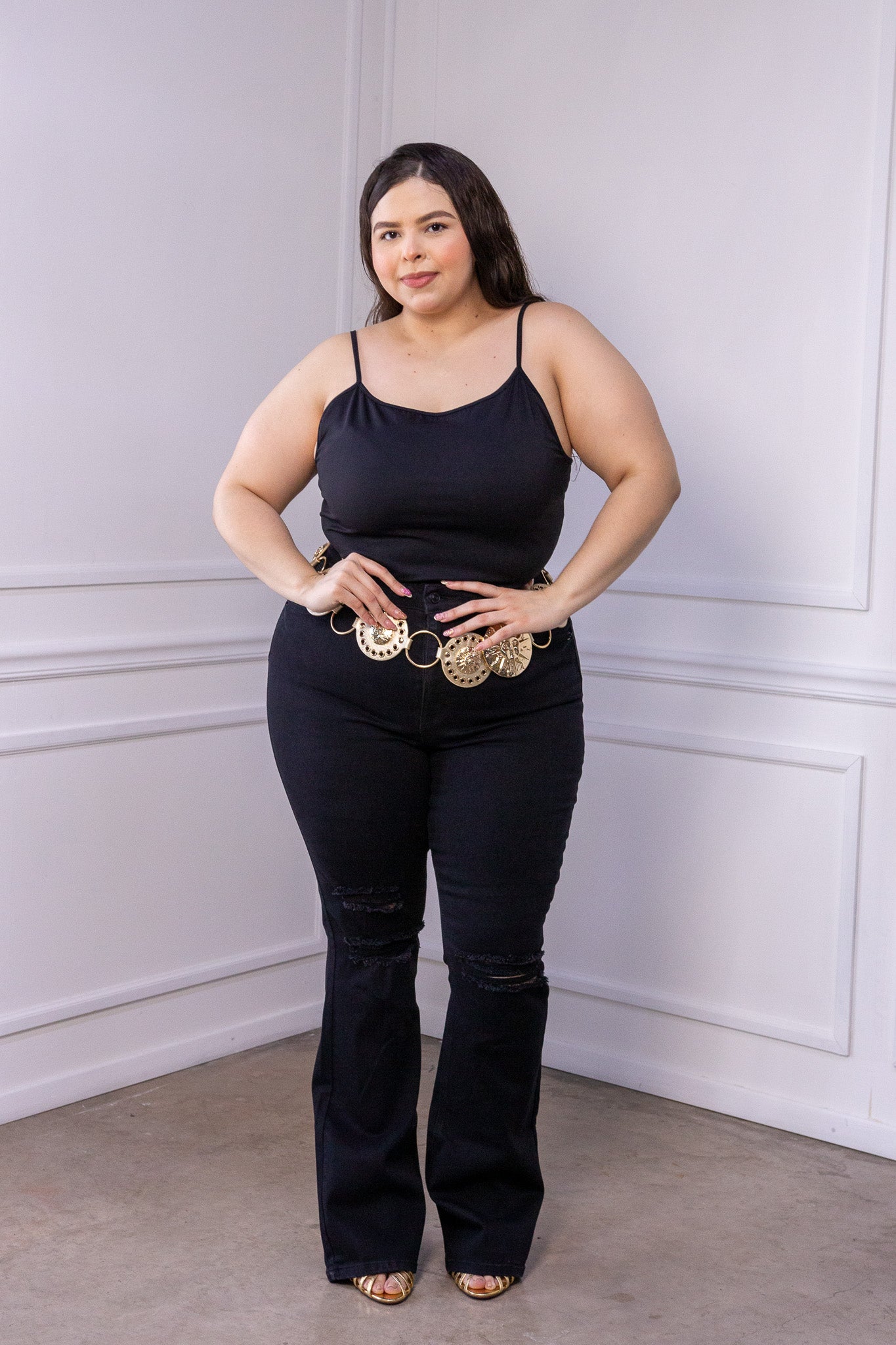Blusa Curvy Tirantes Licra Negra Básica Esencial