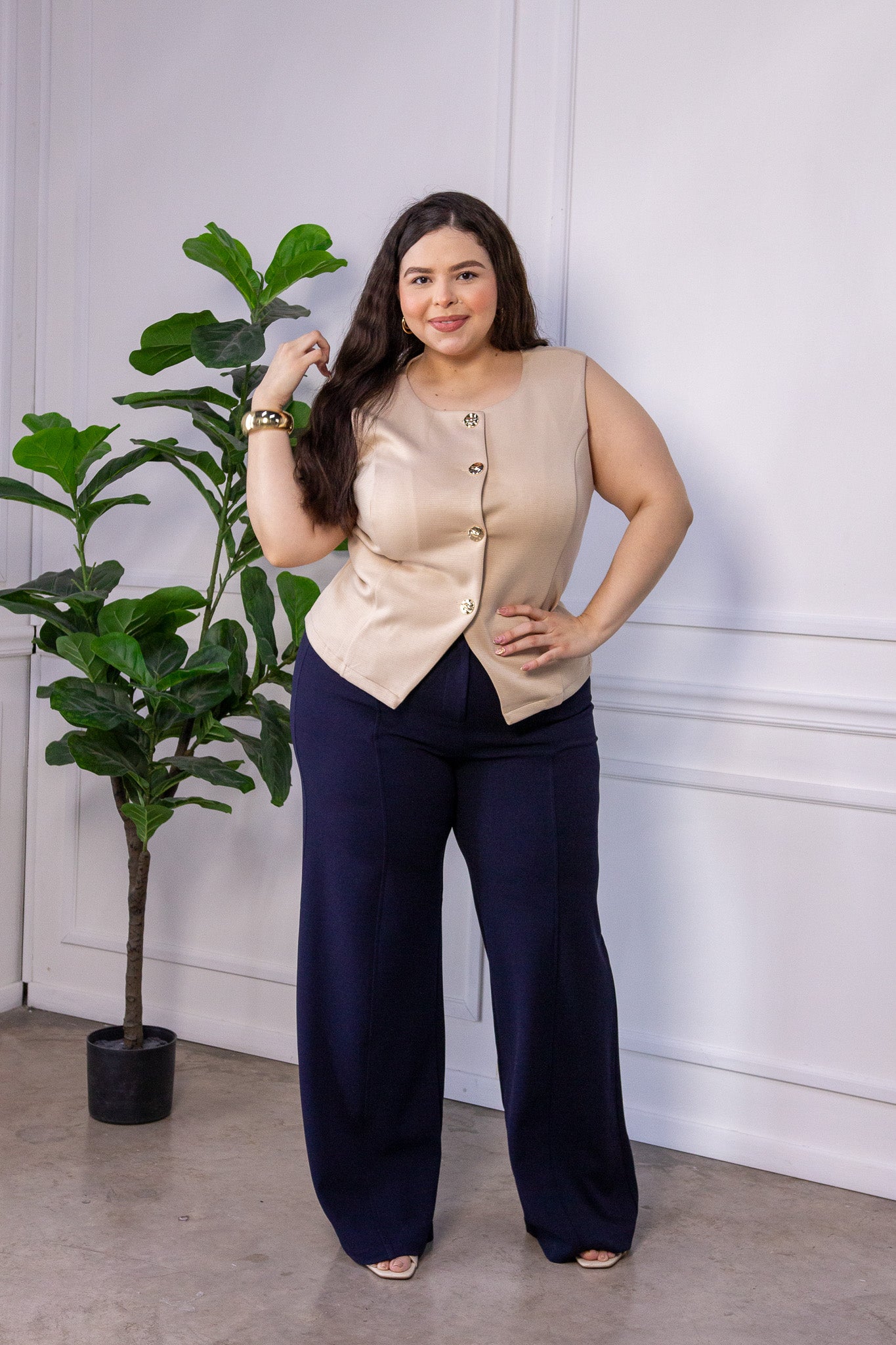 Pantalón Curvy Vestir Pierna Ancha Navy