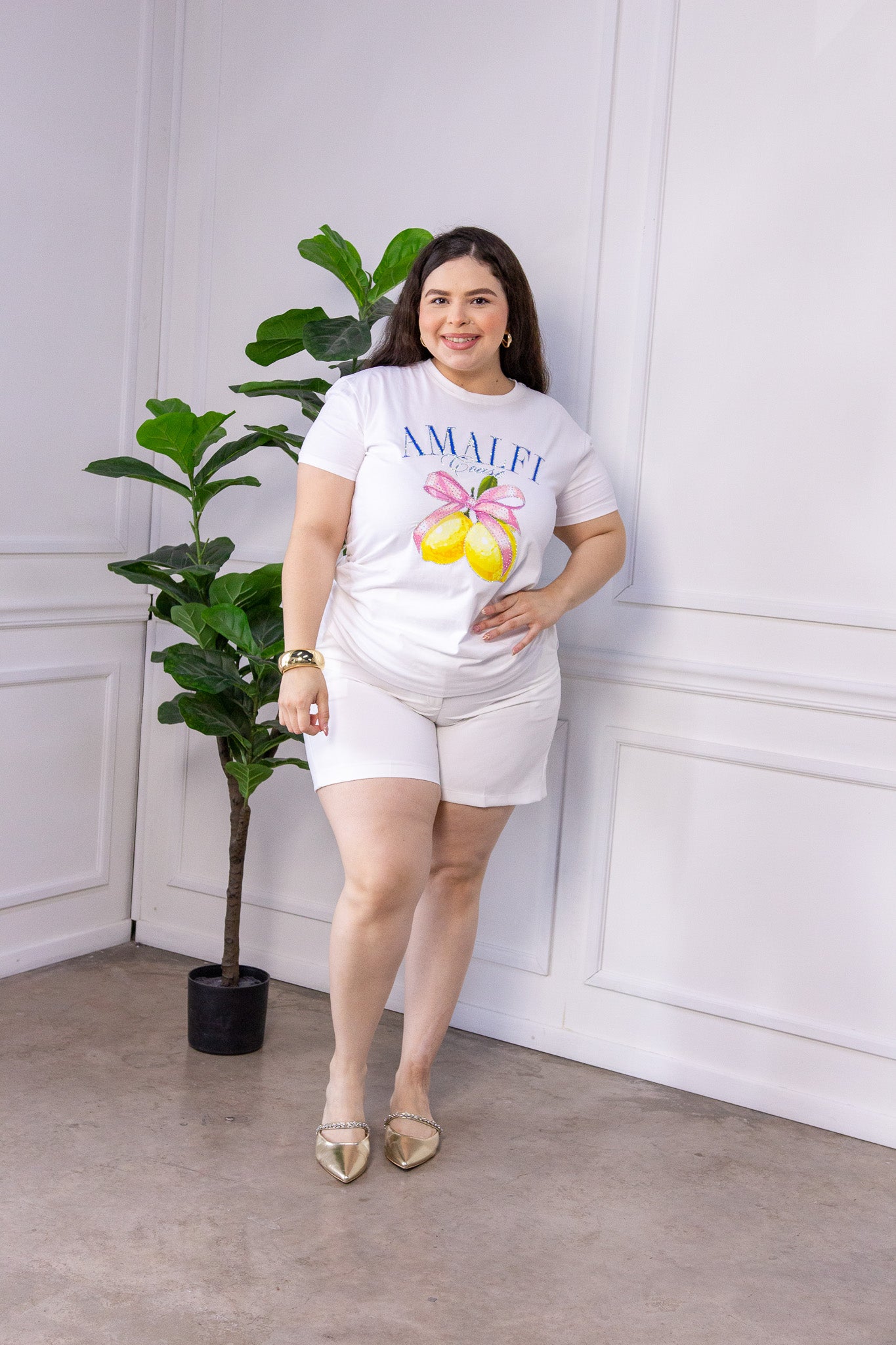 Playera Curvy Amalfi Coast Limones Mono Blanco