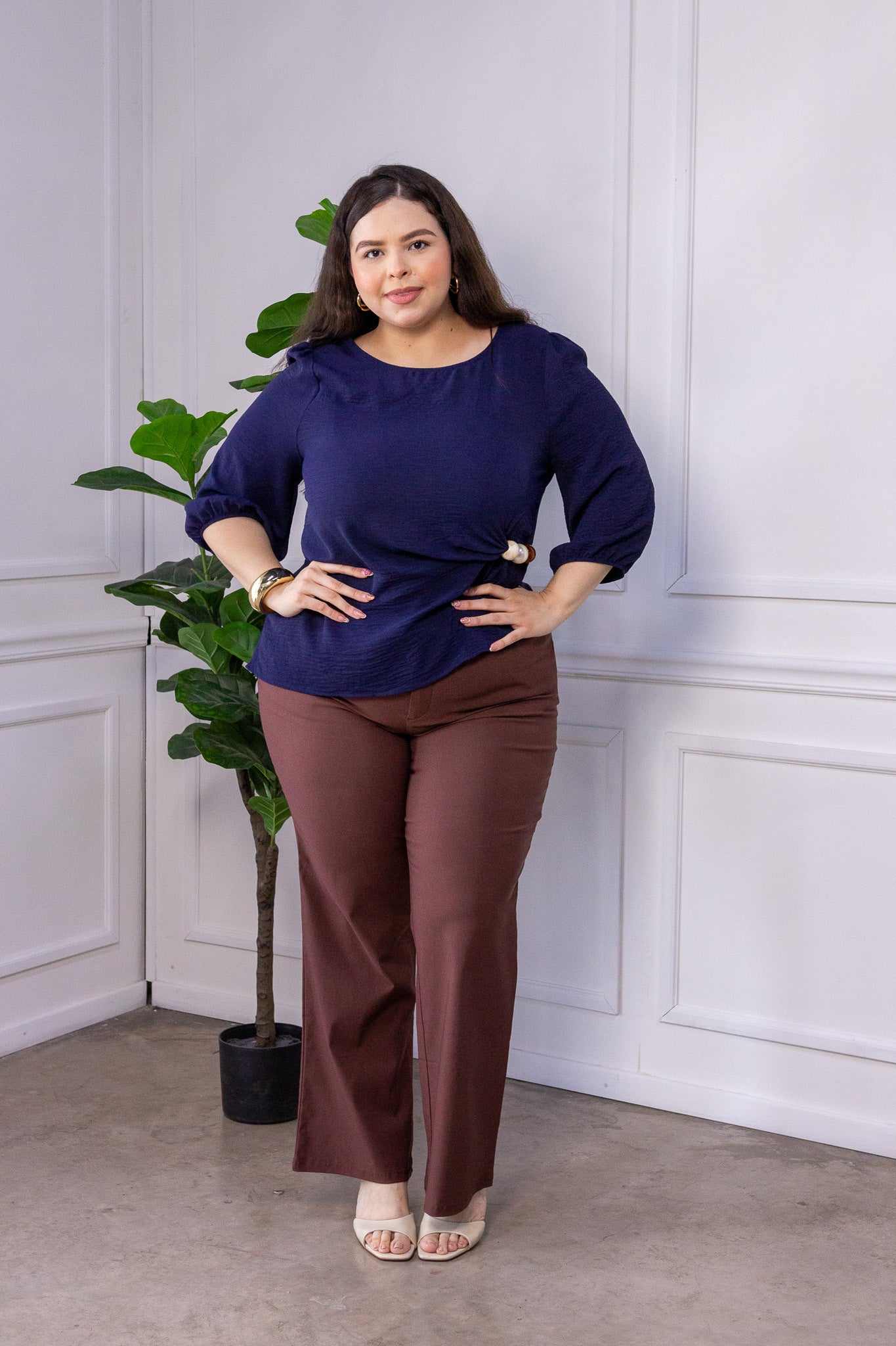 Blusa Curvy Lisa Cuello Redondo Manga 3/4 Navy