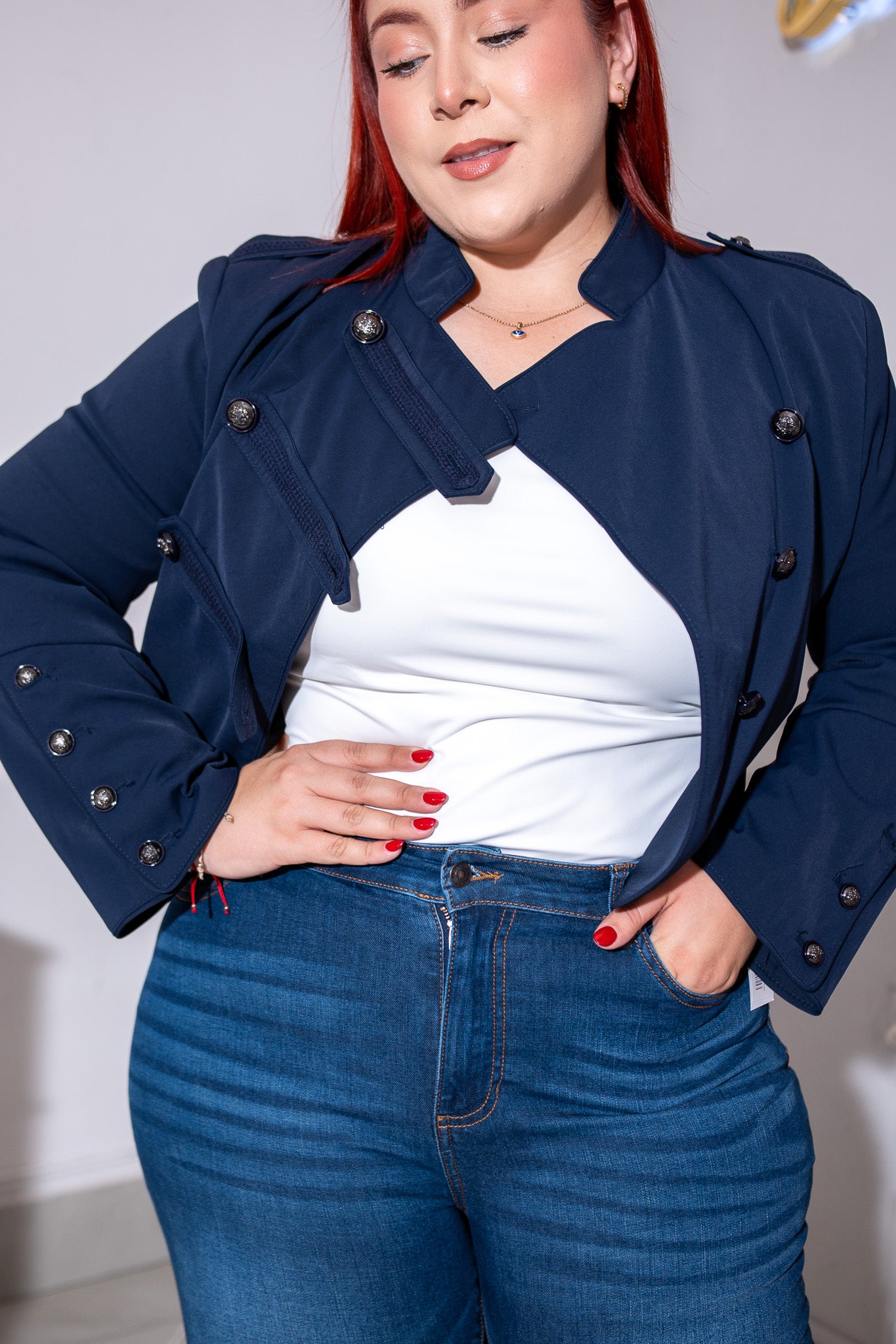 Jacket Curvy Estilo Militar Doble Botonadura Navy