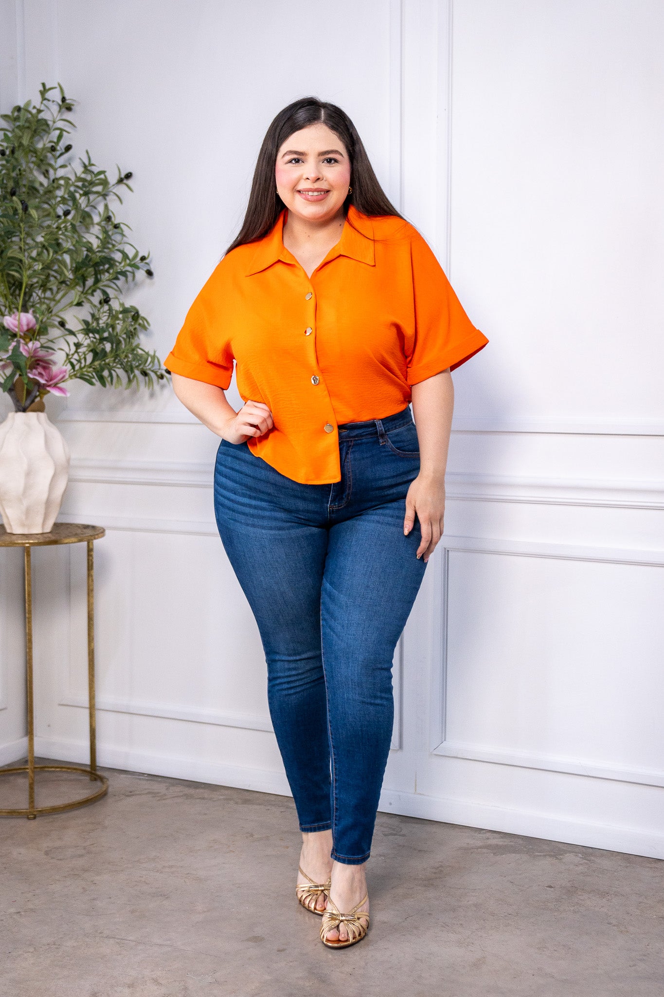 Set Curvy Camisa y Pantalon Wide Leg Naranja Vibrante
