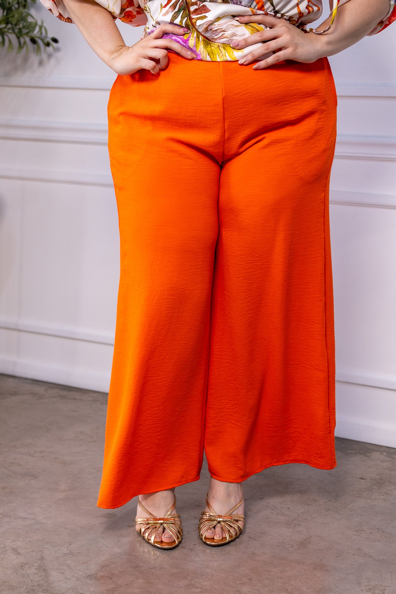 Set Curvy Camisa y Pantalon Wide Leg Naranja Vibrante