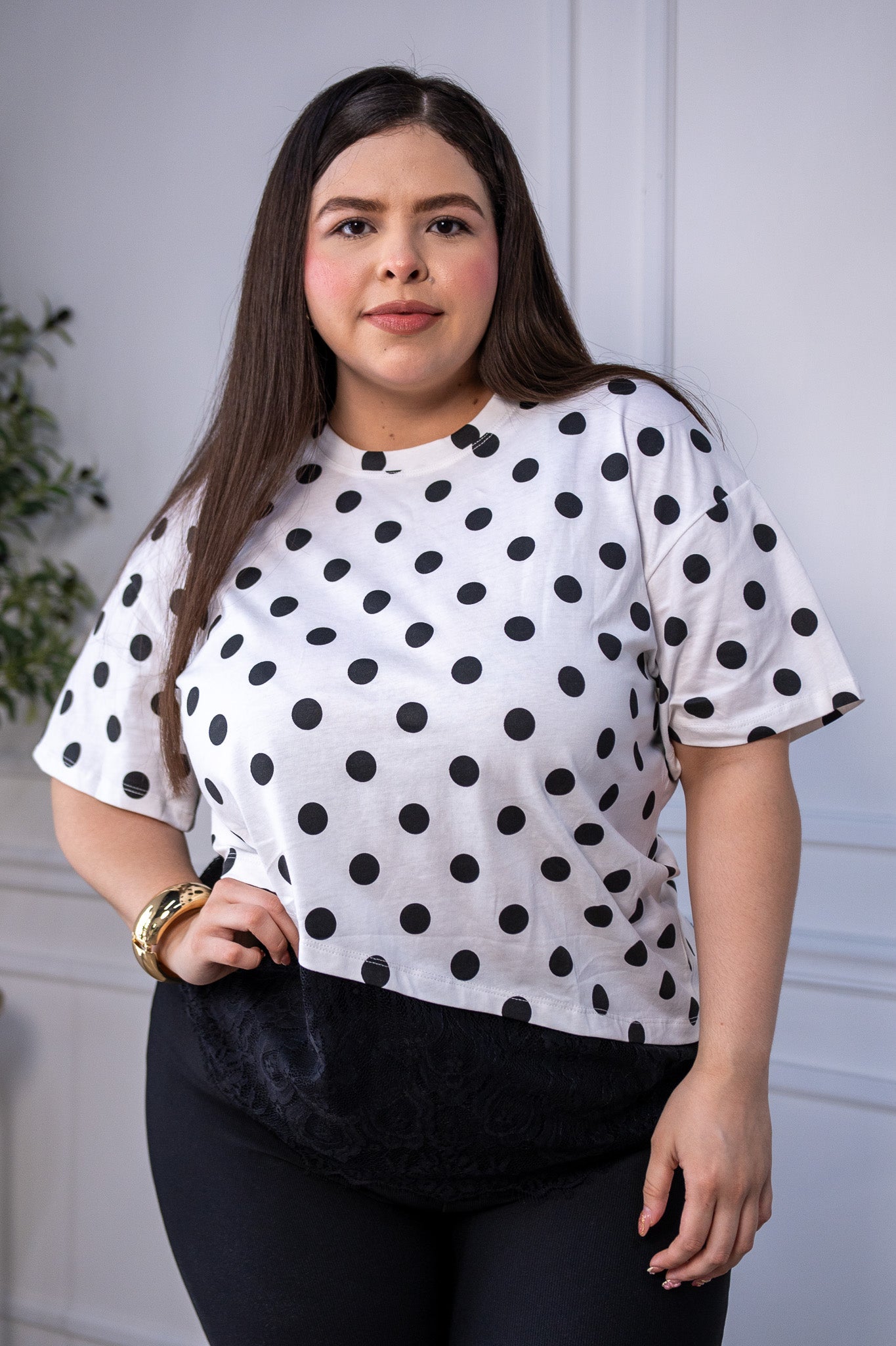 Blusa Curvy Polka con Encaje Talla Extra
