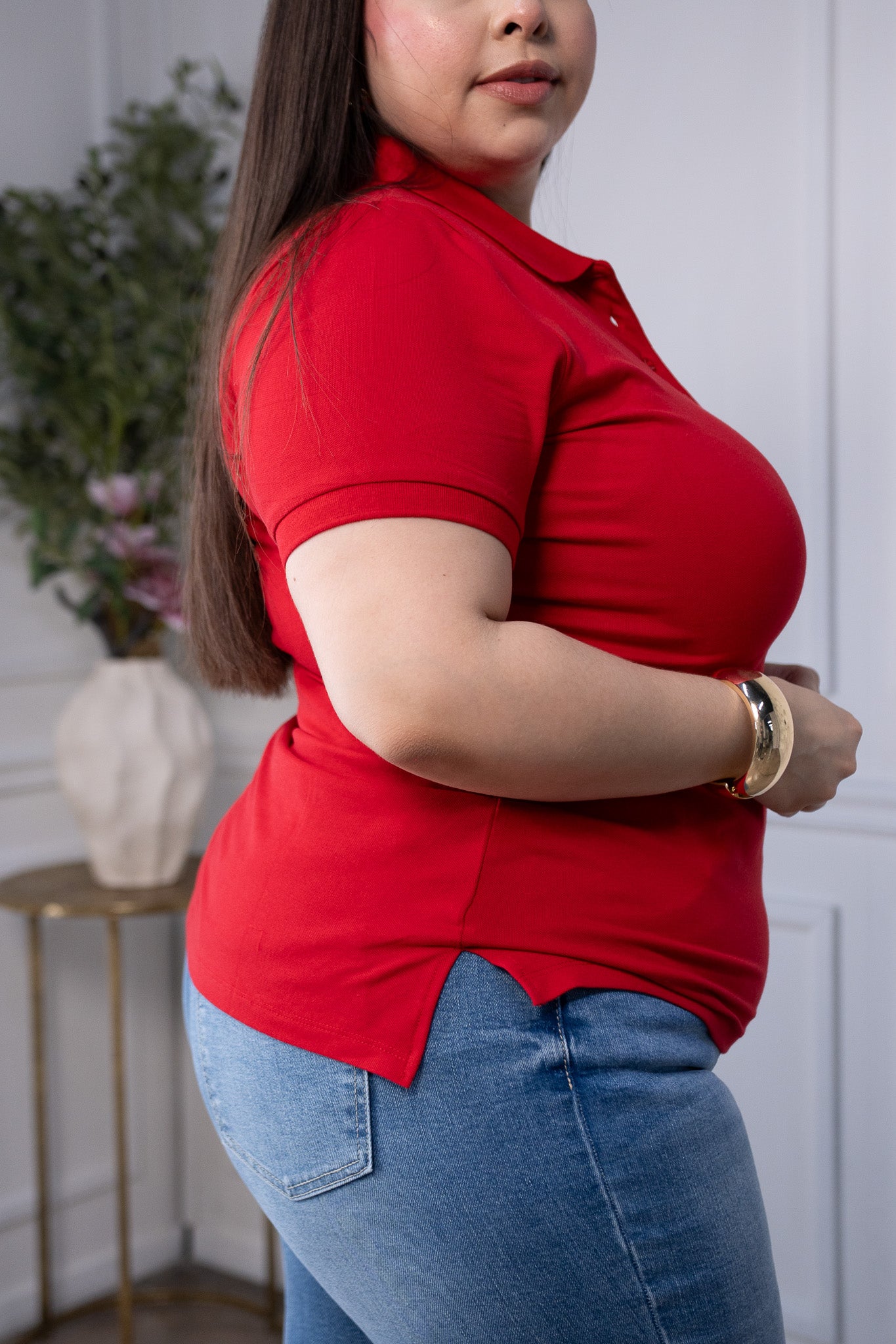Blusa Polo Curvy  Algodón Roja Statement Vibrante