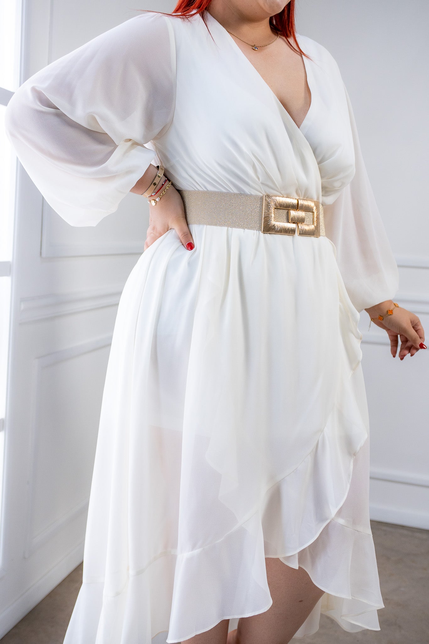 Vestido Curvy Cóctel Gasa con Forro Color Ivory Statement