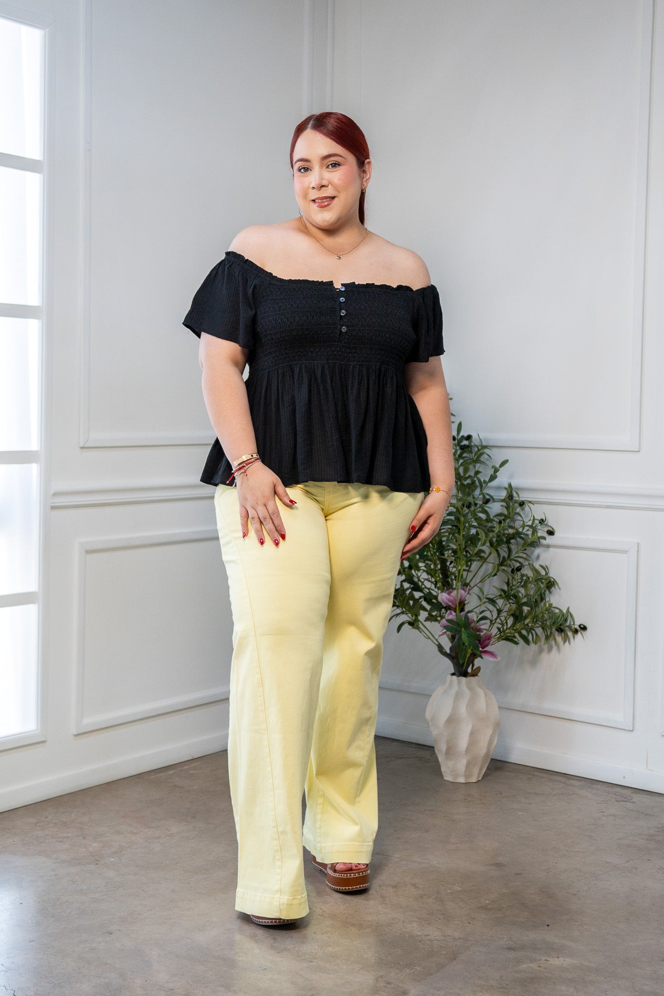 Jeans Recto Curvy Liso Amarillo Pastel