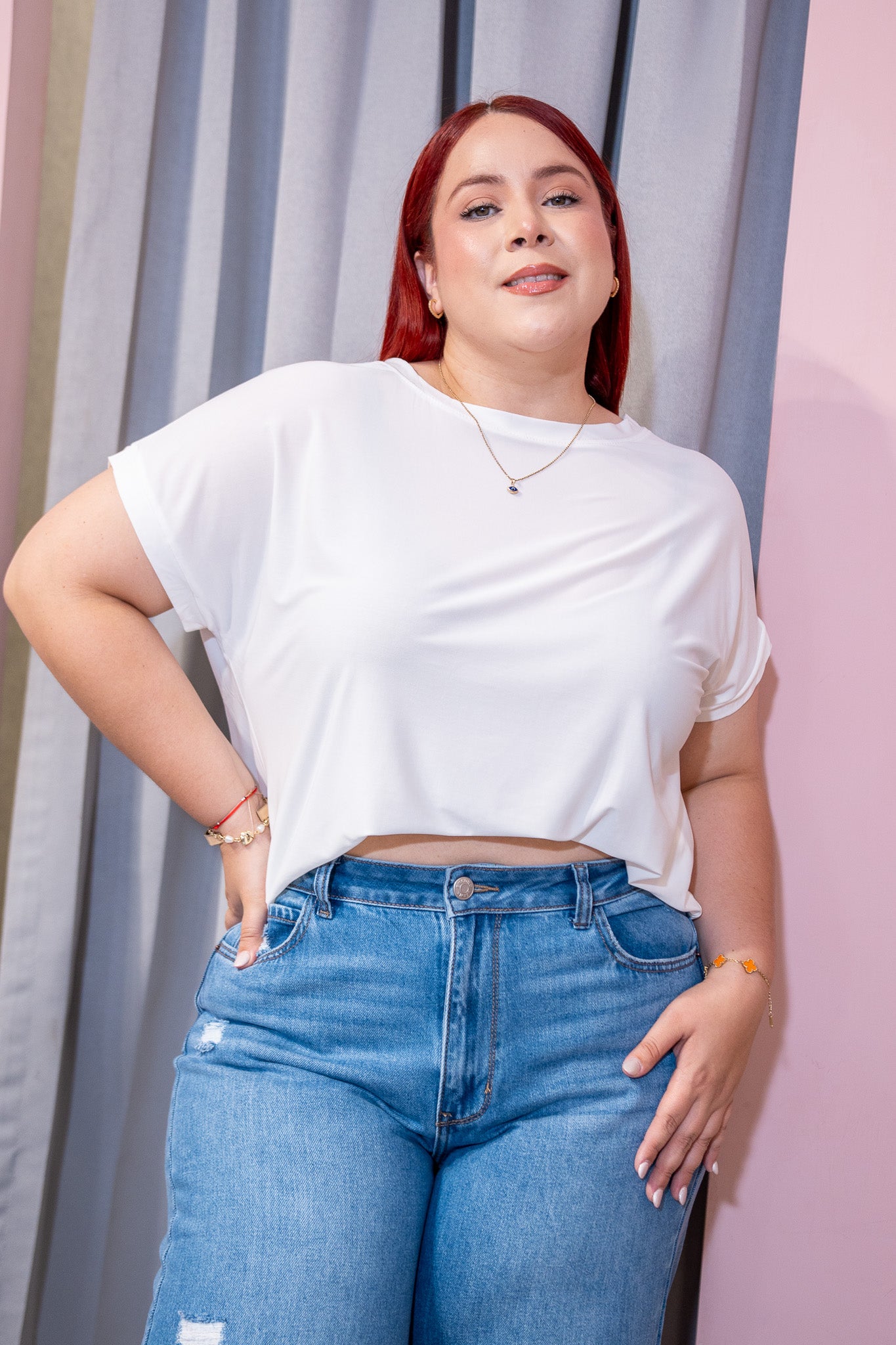 Blusa Curvy Licra Cuello Redondo Manga Corta