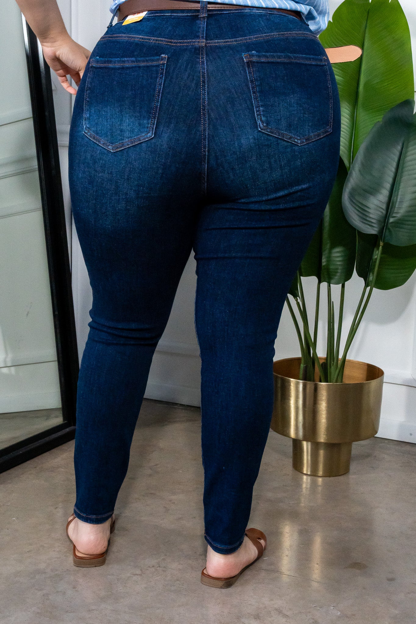 Jeans Skinny Curvy Cintura Alta Stretch Liso Azul Denim Oscuro