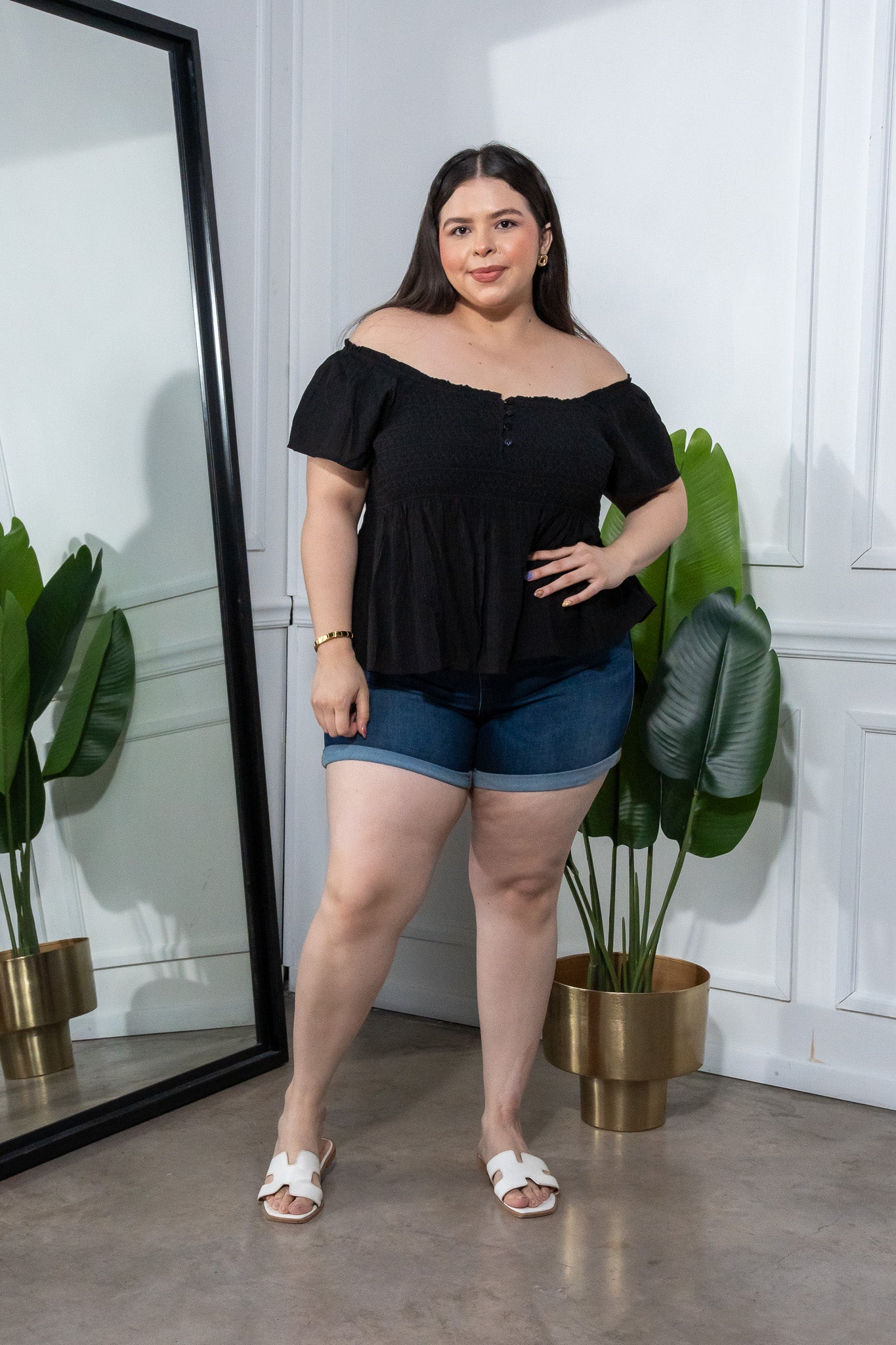 Short Curvy Mezclilla Bolsas, Cintura Alta Azul Denim Oscuro