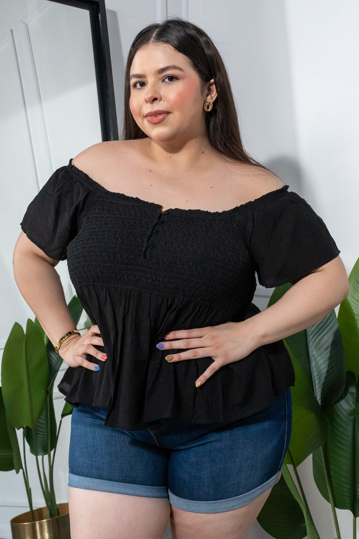 Short Curvy Mezclilla Bolsas, Cintura Alta Azul Denim Oscuro