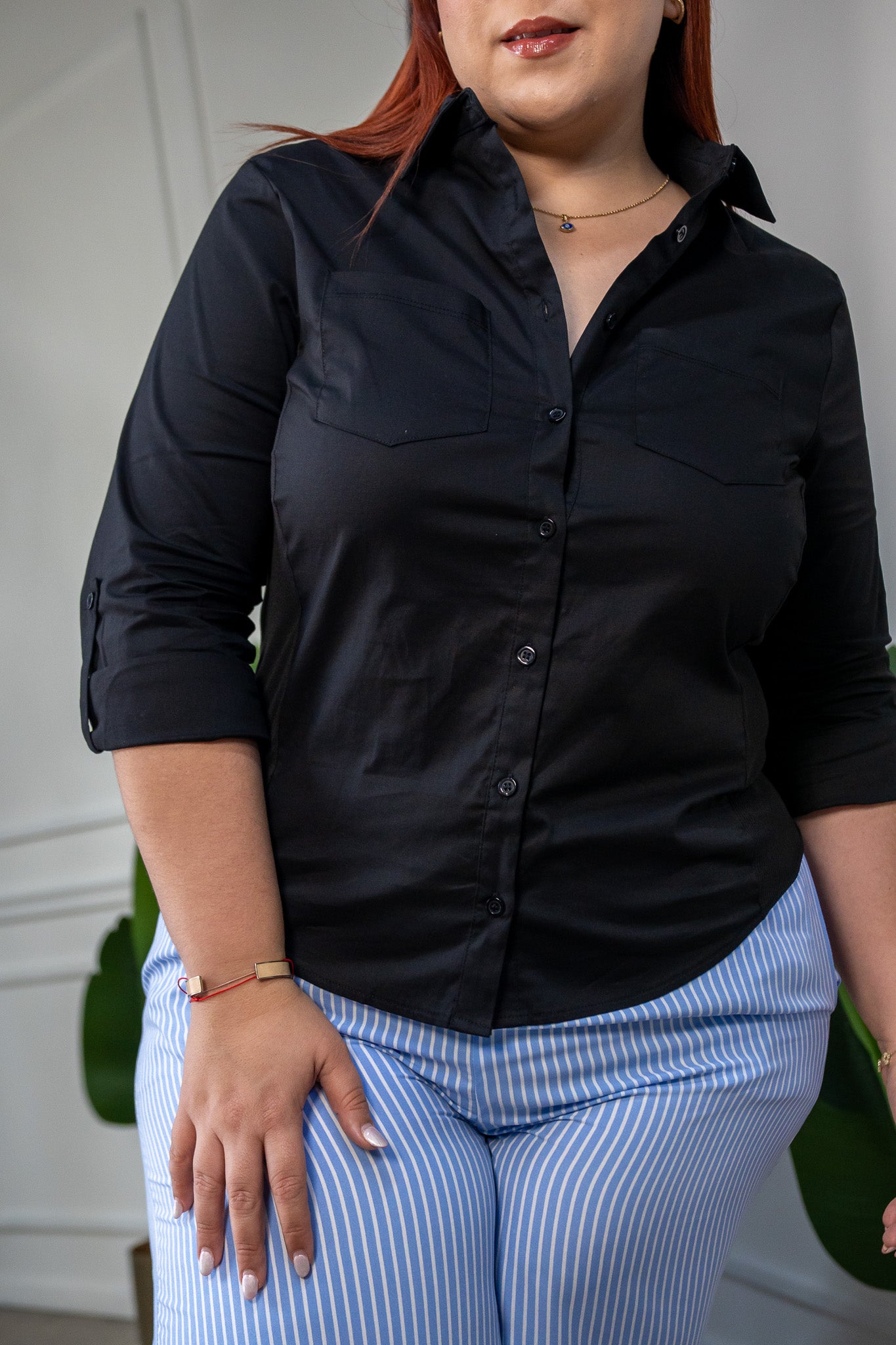 Camisa Curvy Lisa Stretch Manga Larga