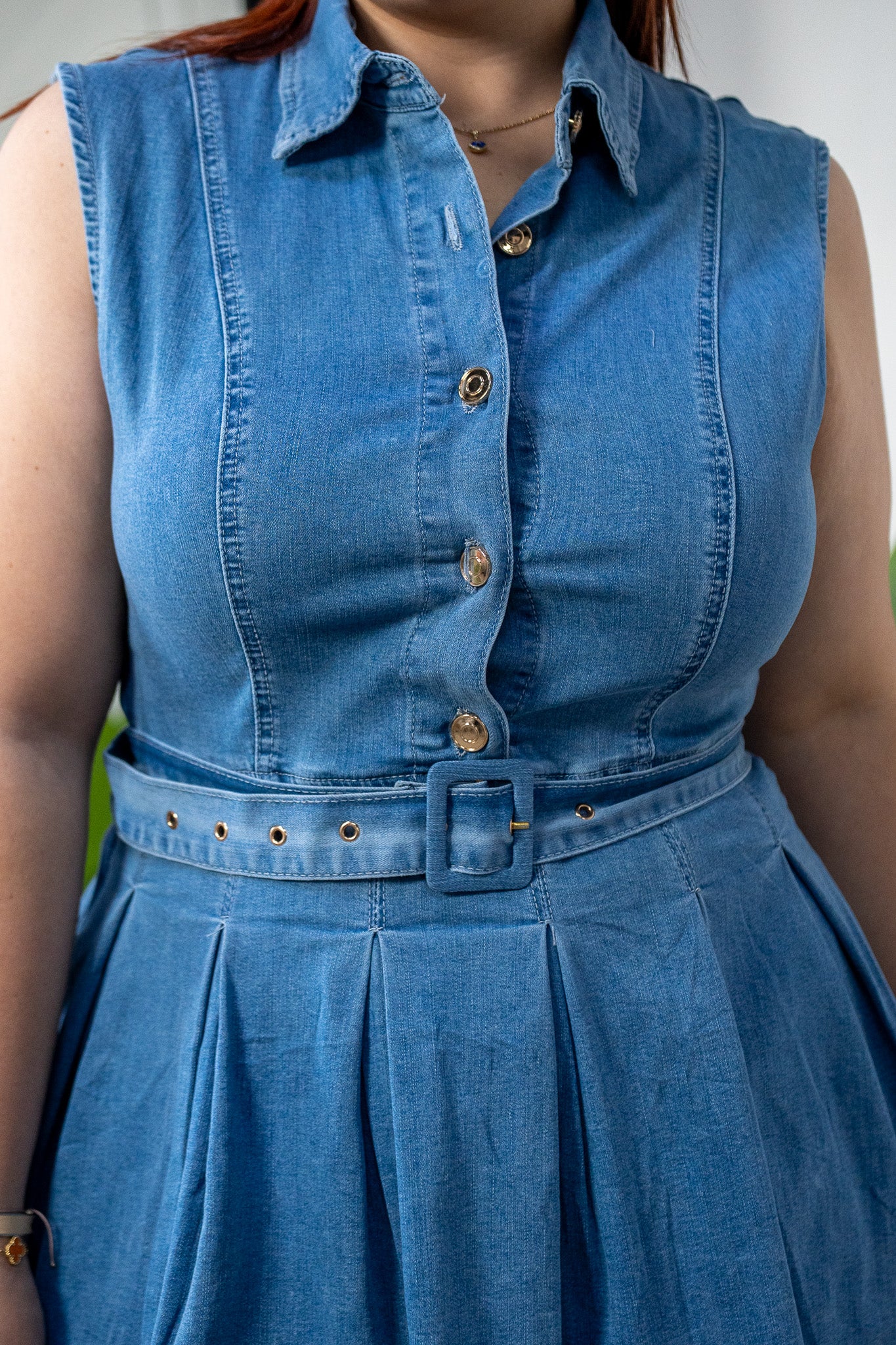 Vestido Corto Denim con Lazo Curvy Claro